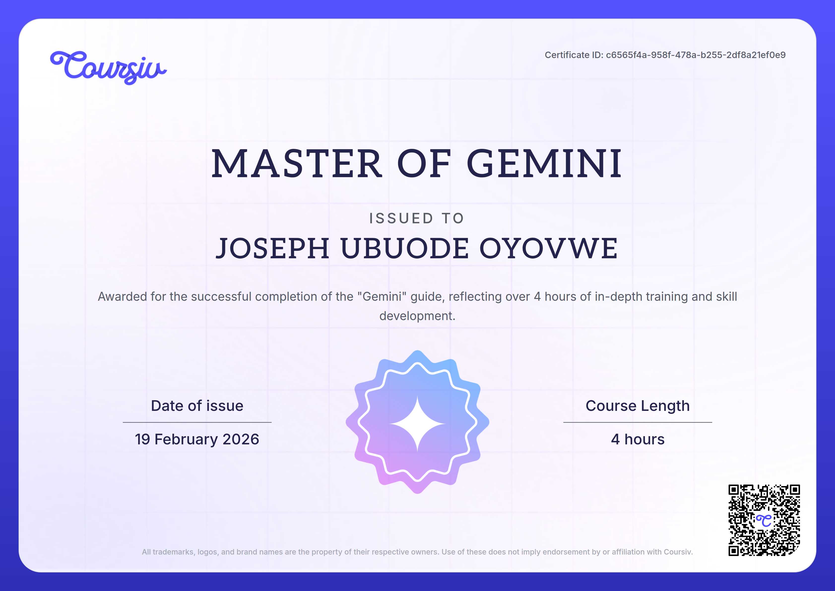 Certificate for Gemini