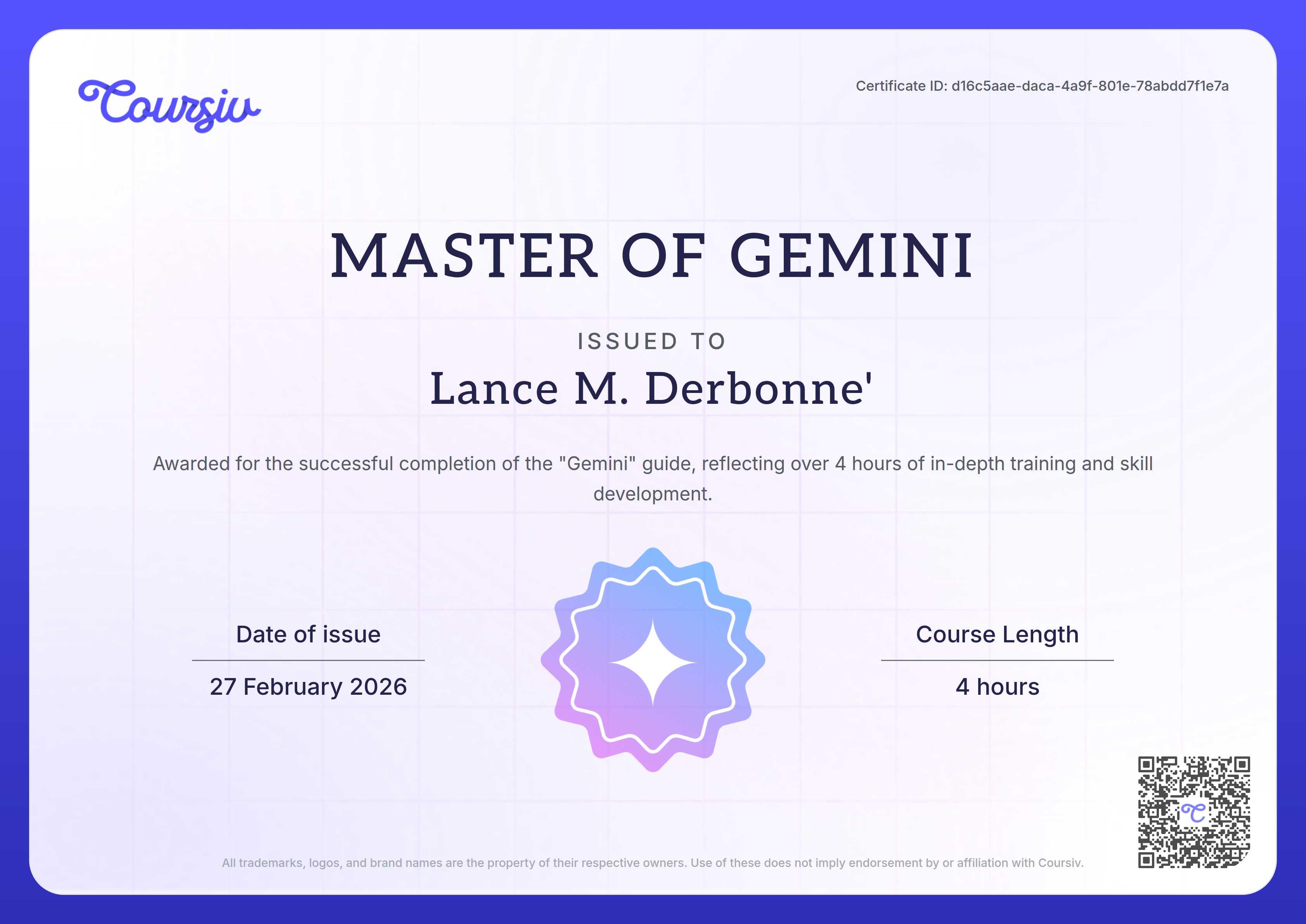 Certificate for Gemini