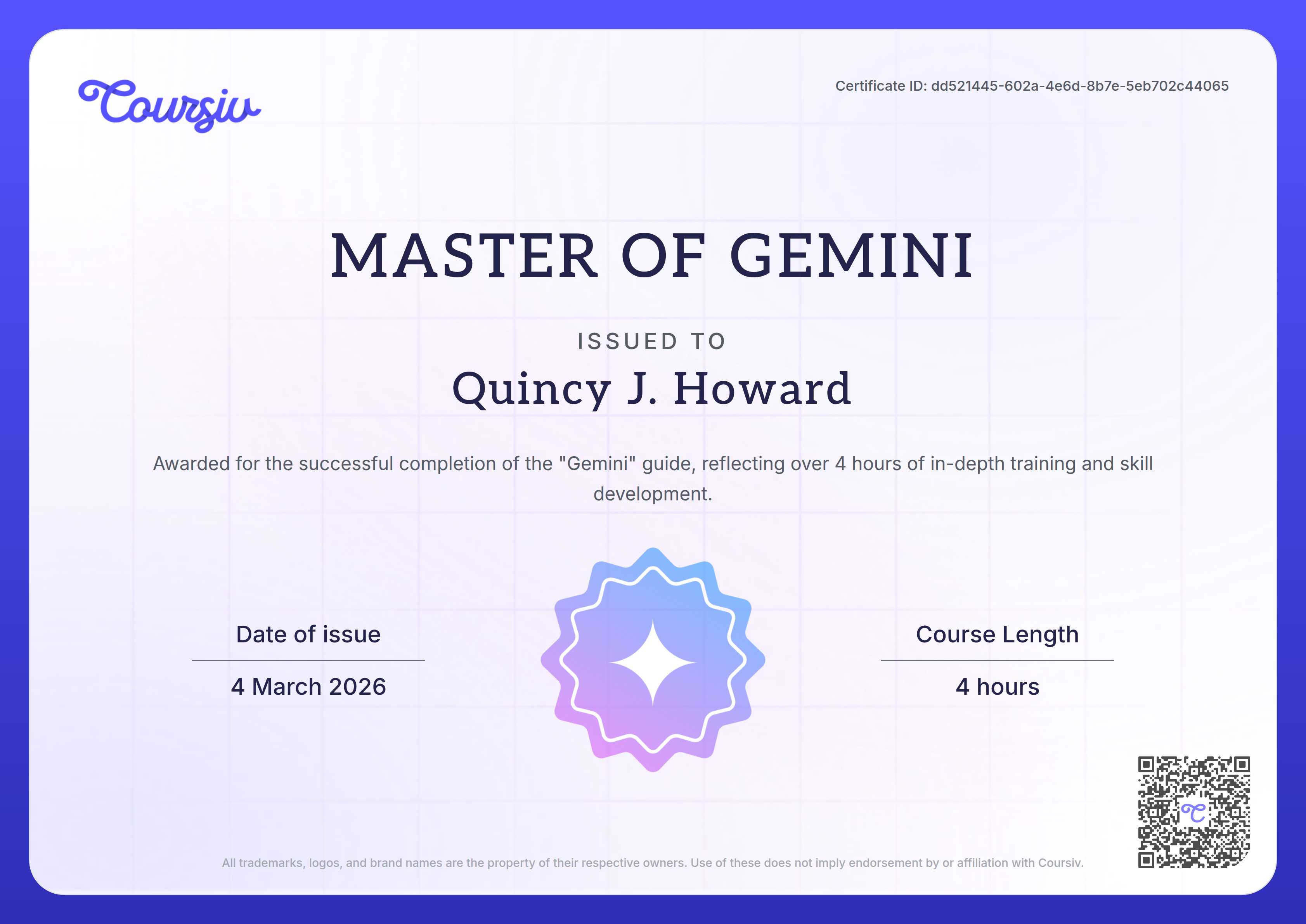 Certificate for Gemini