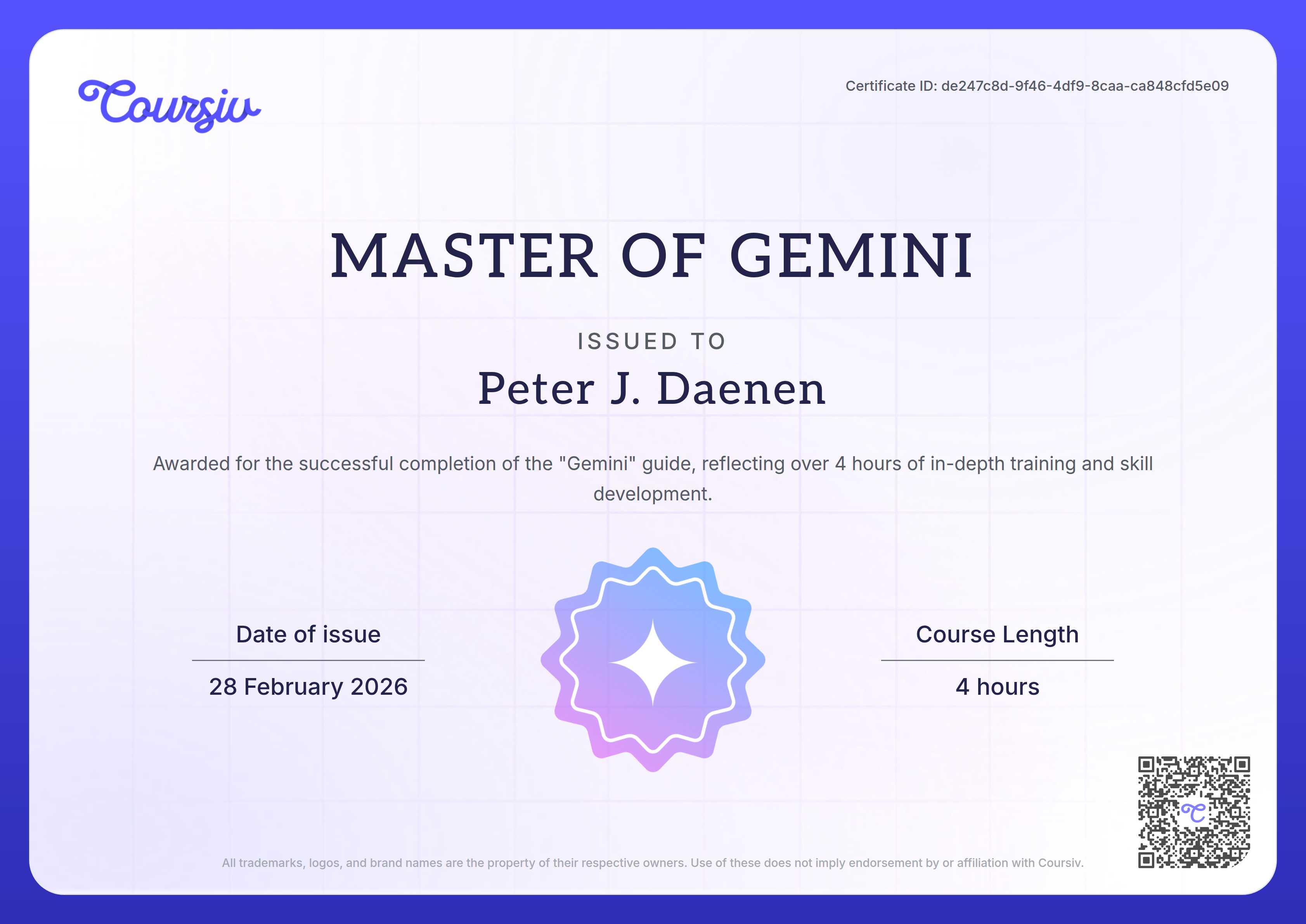Certificate for Gemini