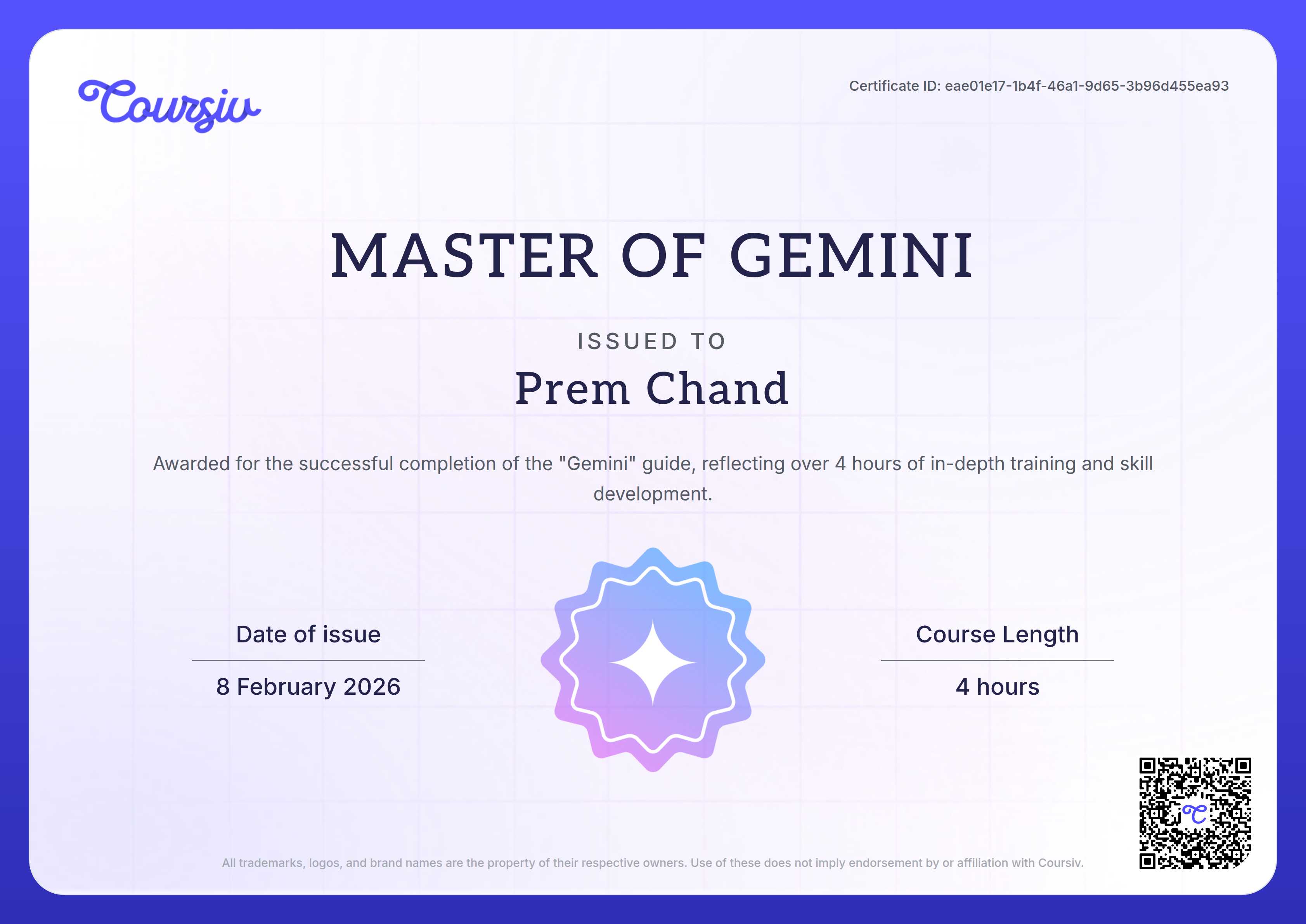 Certificate for Gemini