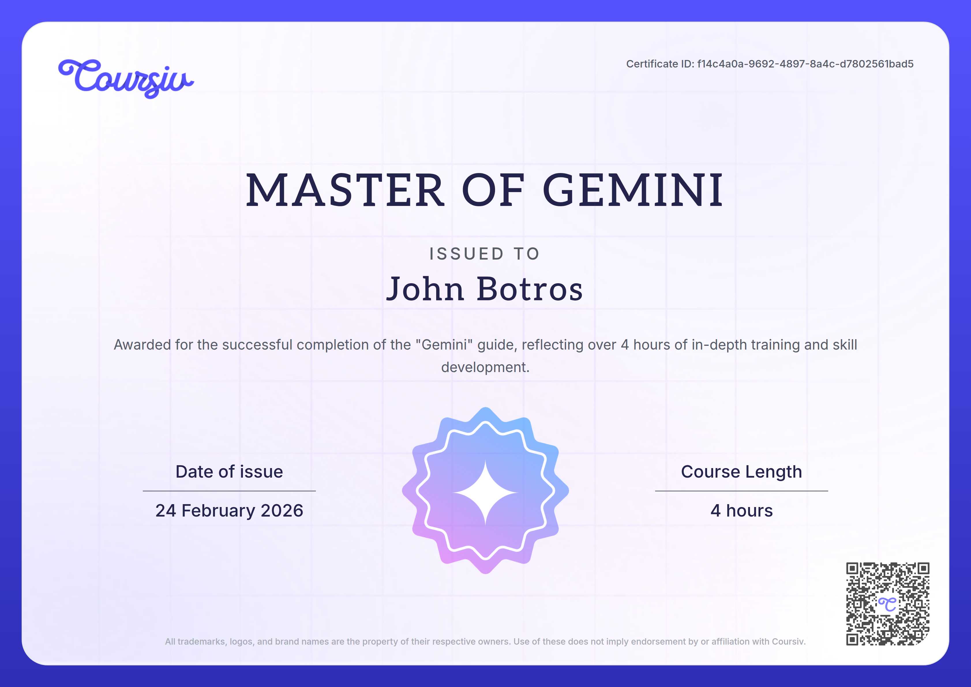 Certificate for Gemini
