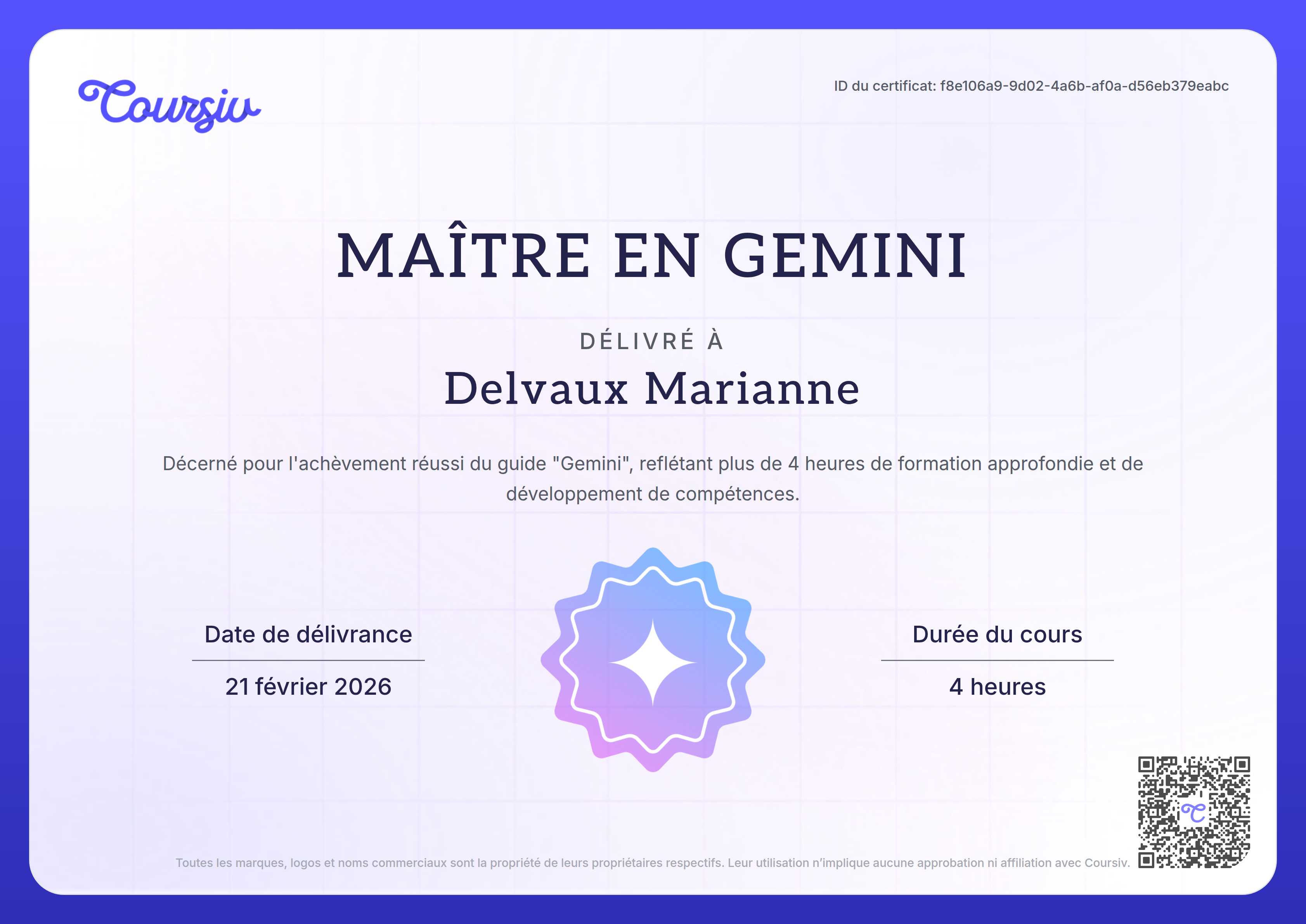 Certificate for Gemini