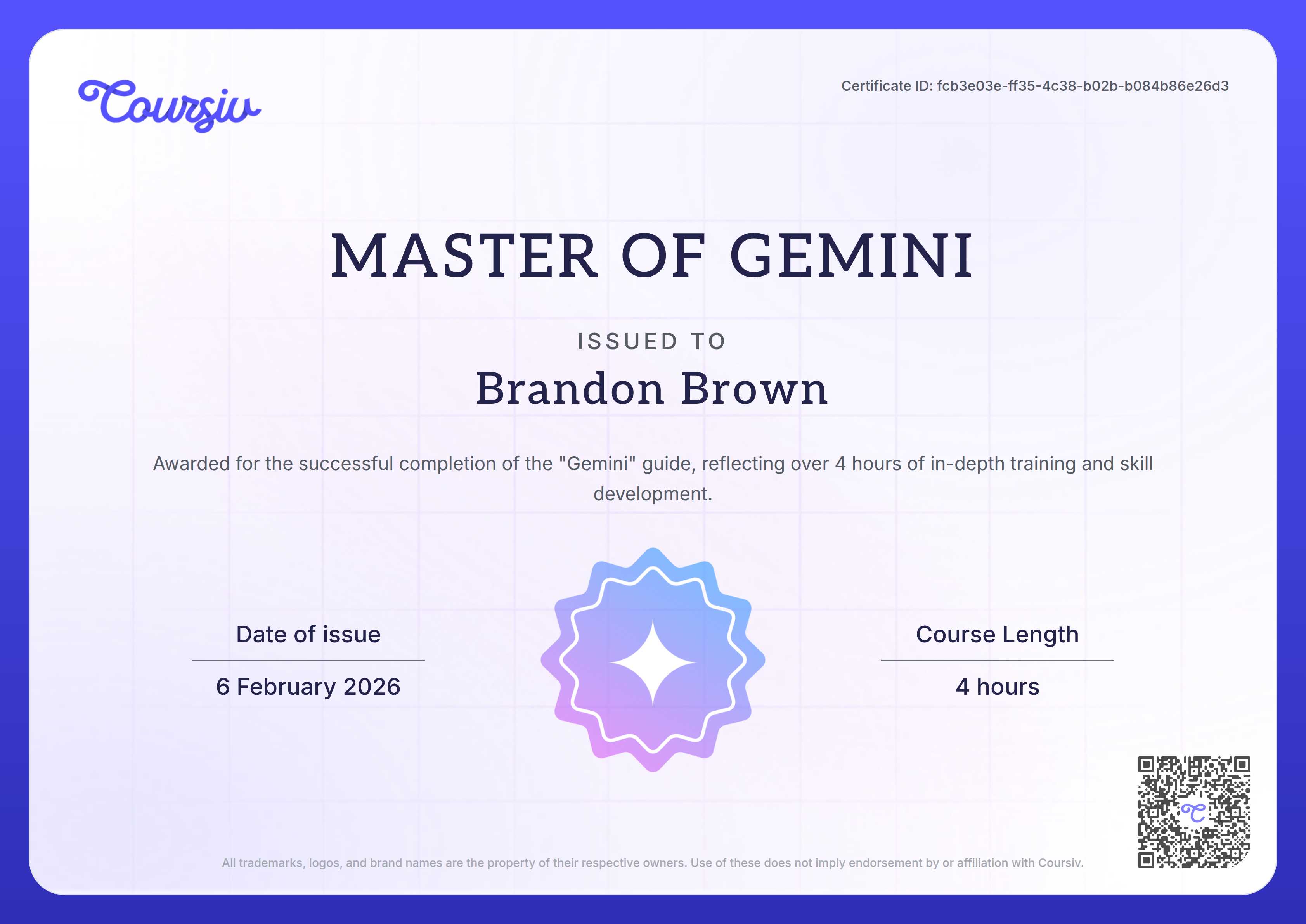 Certificate for Gemini