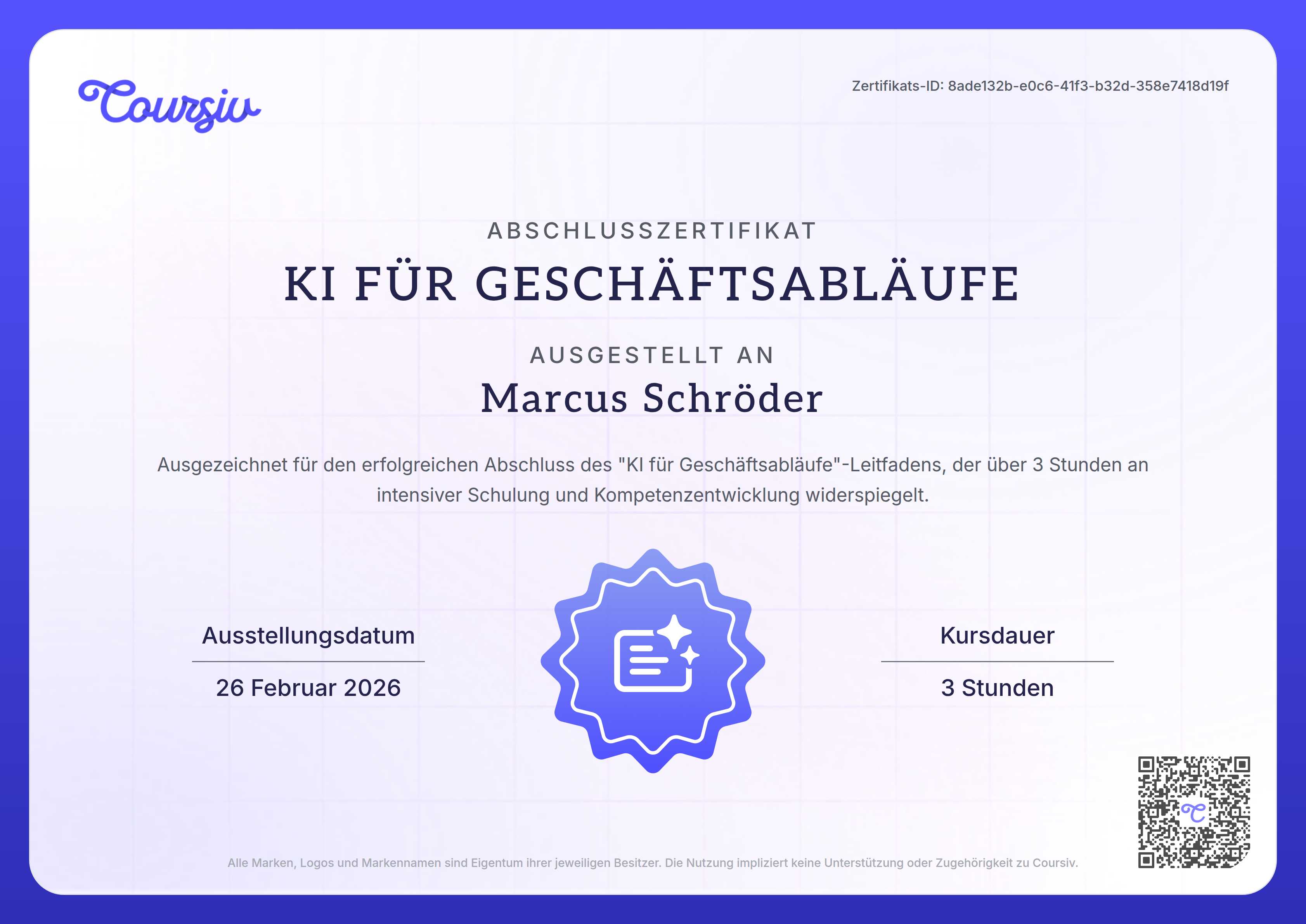 Certificate for KI für Geschäftsabläufe