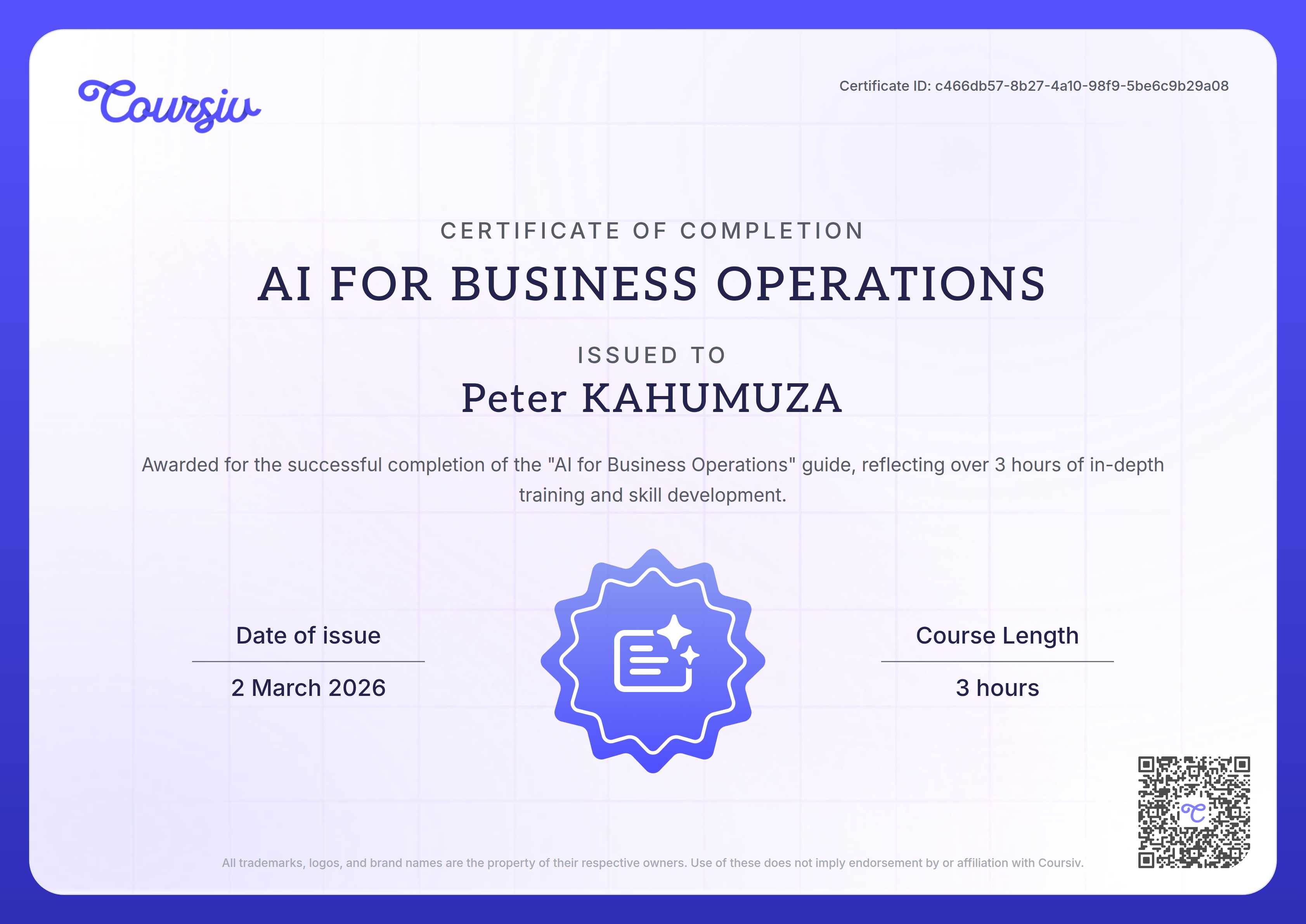 Certificate for AI for Business Operations