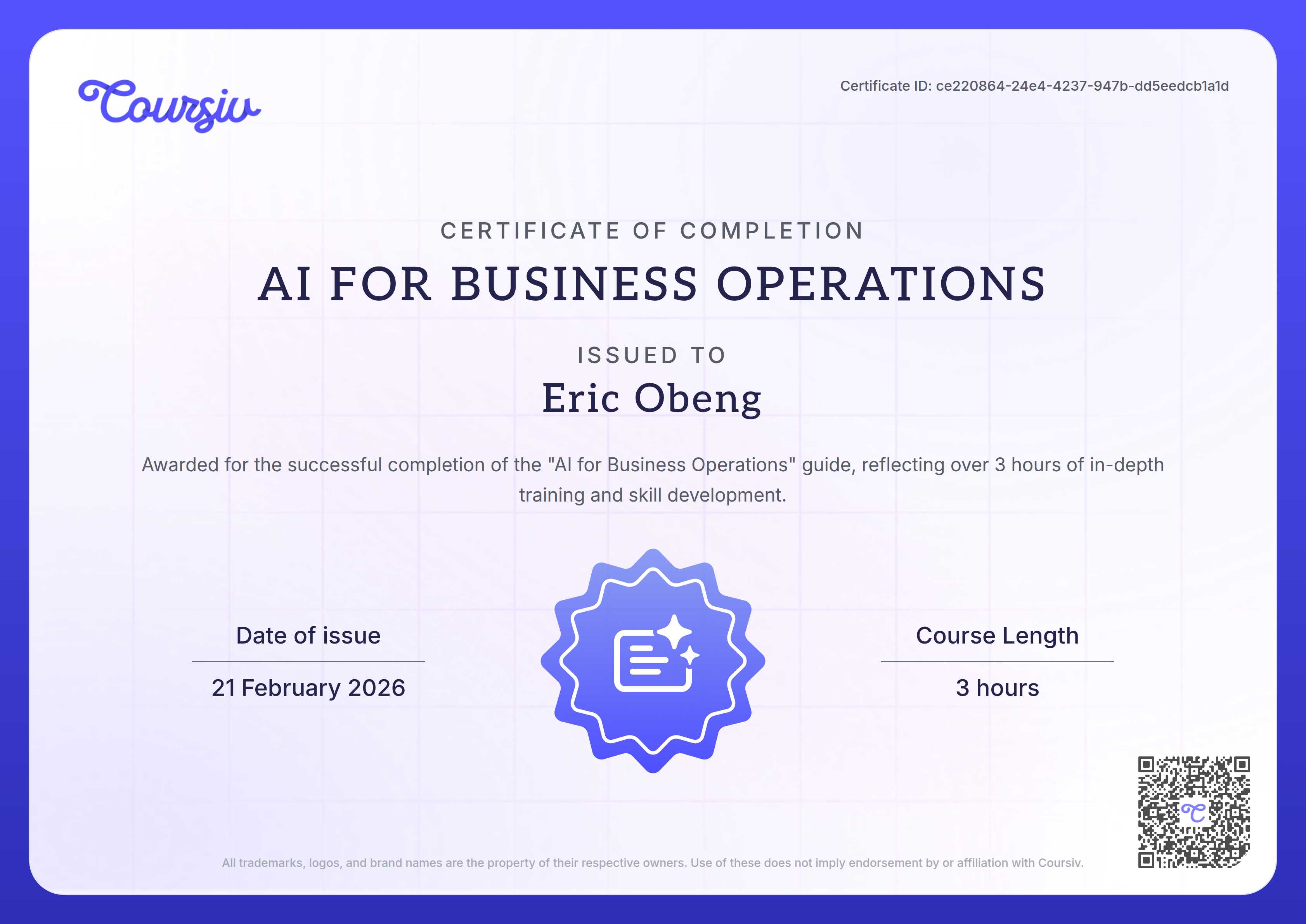 Certificate for AI for Business Operations