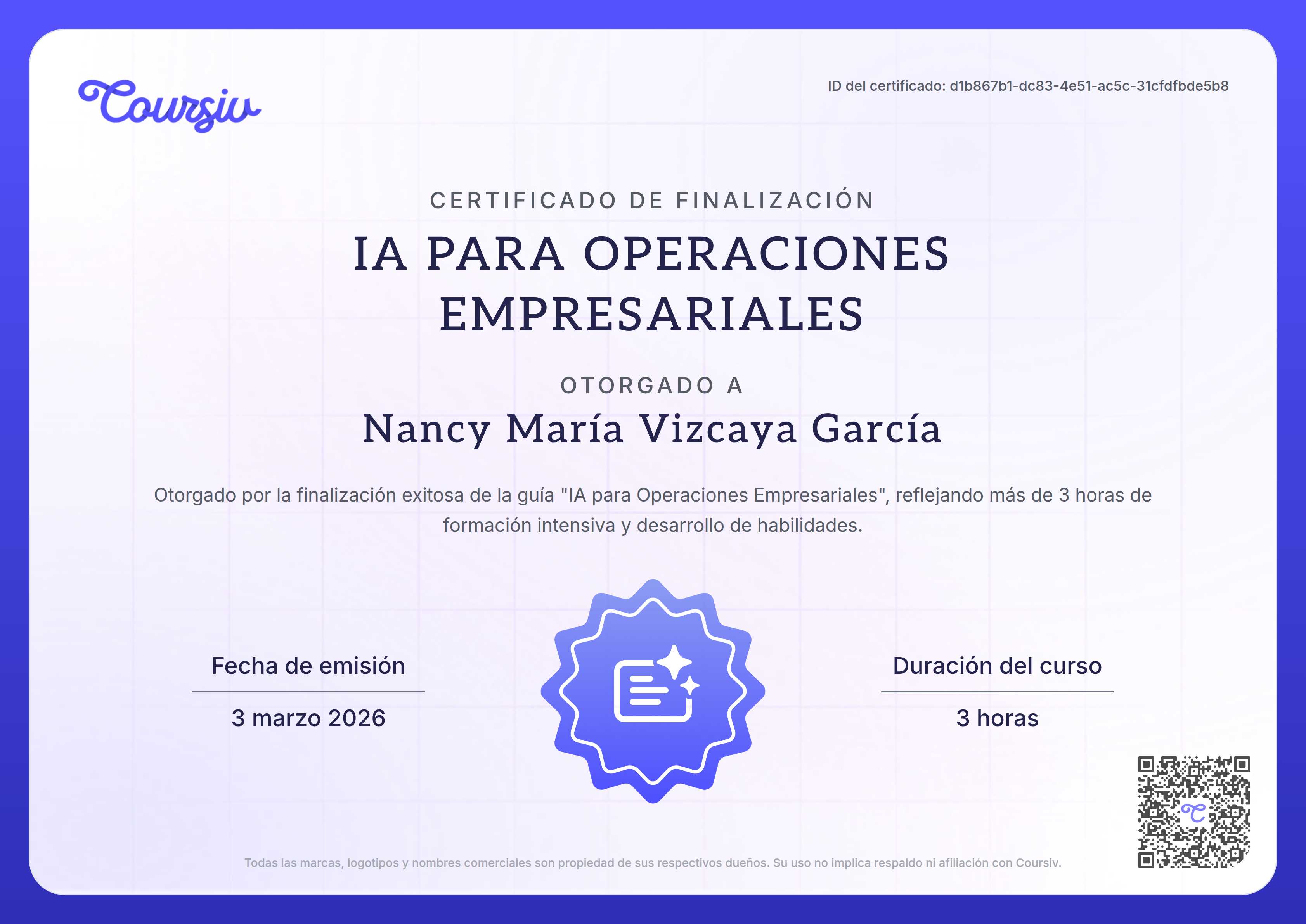 Certificate for IA para operaciones de negocio