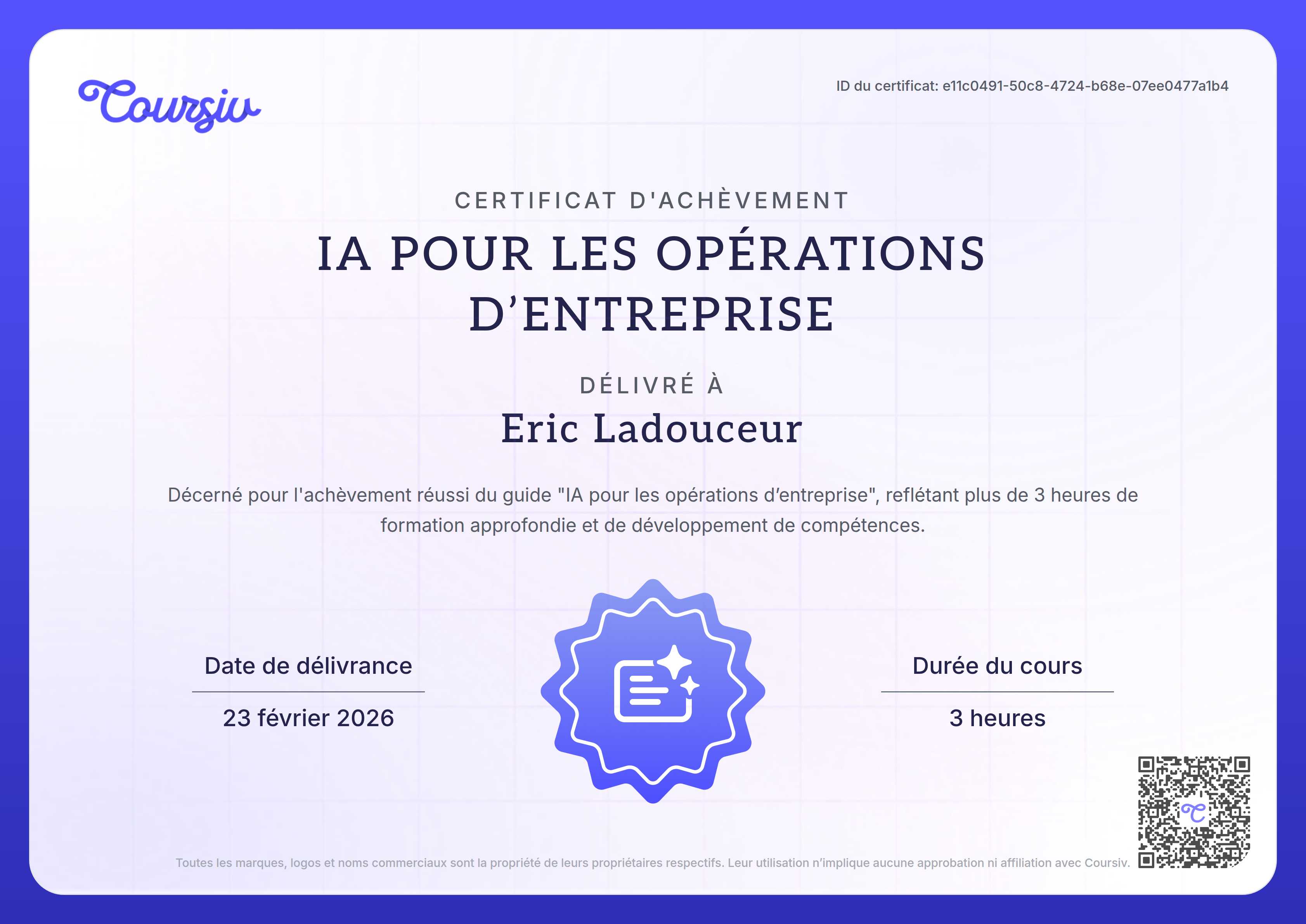 Certificate for IA pour les opérations d’entreprise