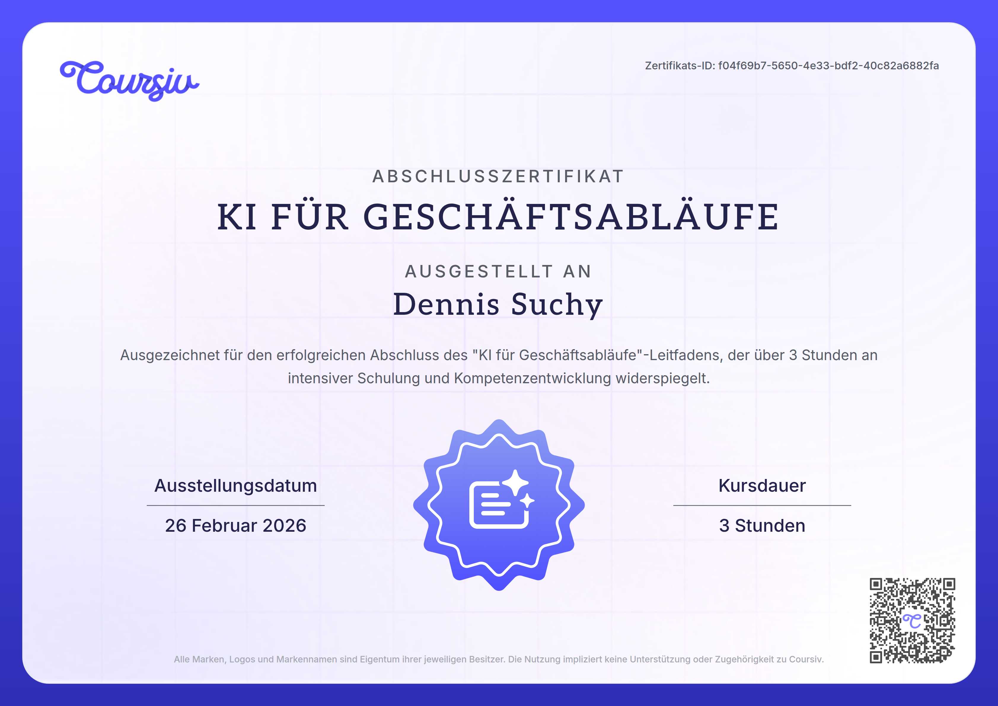 Certificate for KI für Geschäftsabläufe
