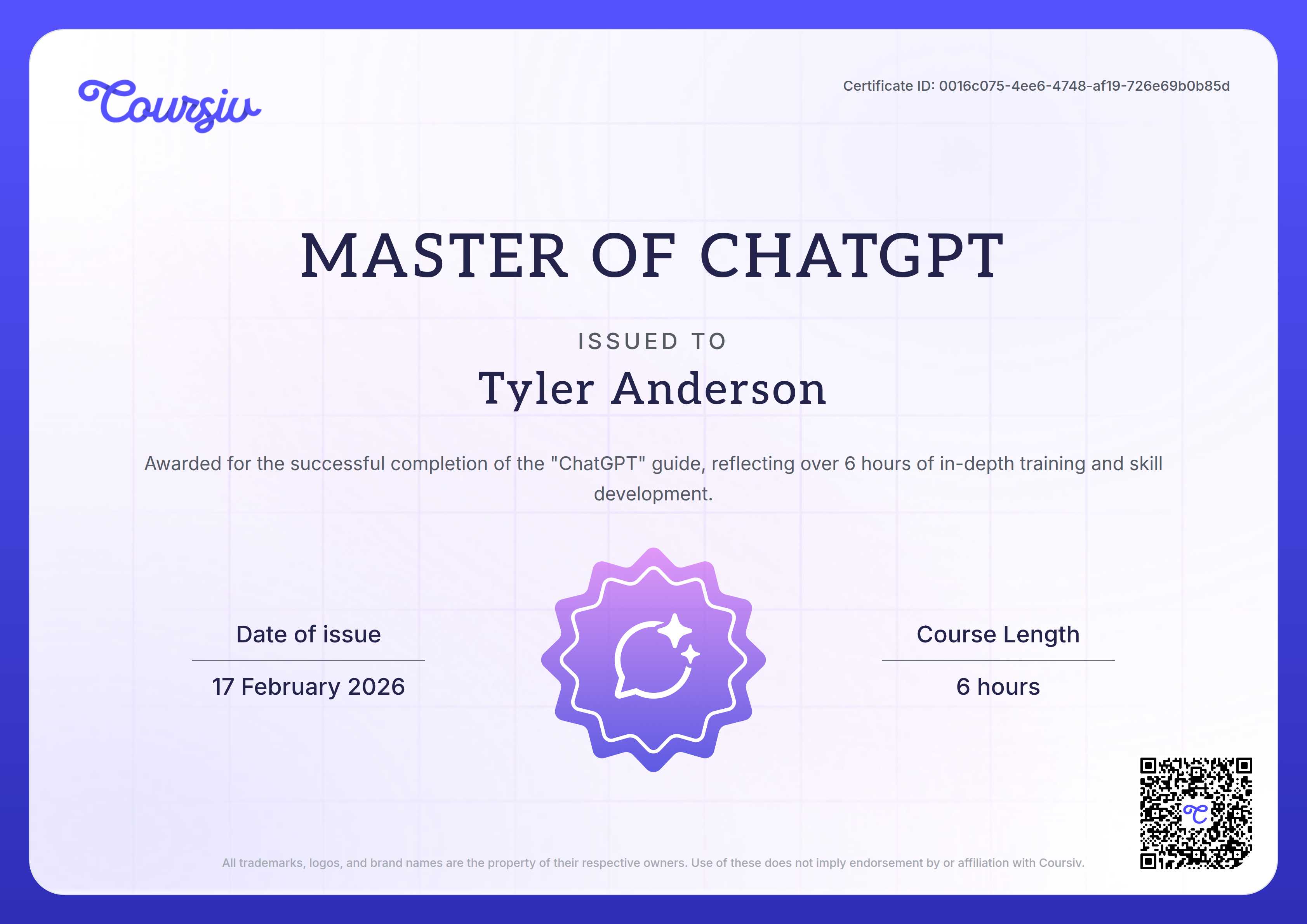 Certificate for ChatGPT