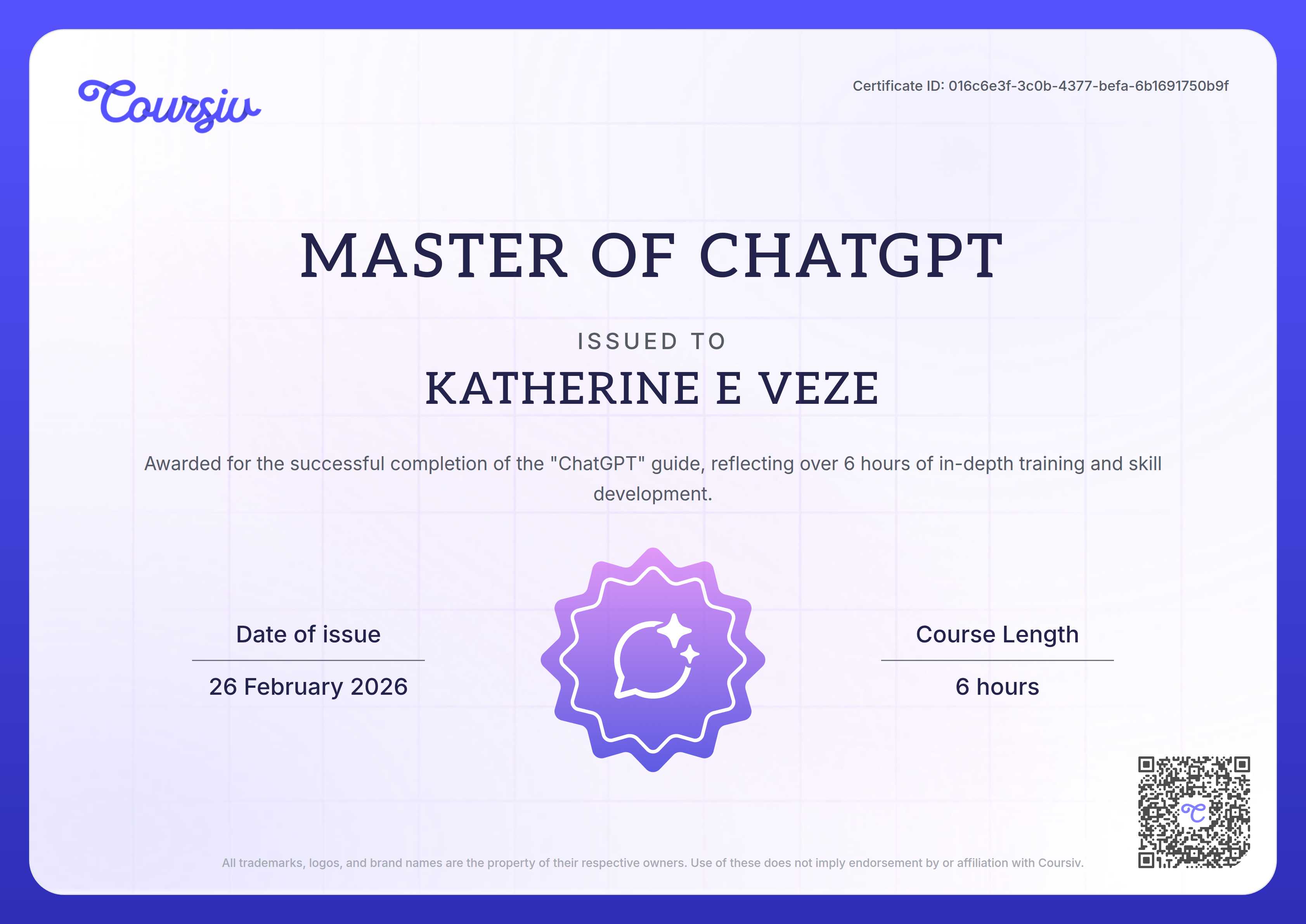 Certificate for ChatGPT