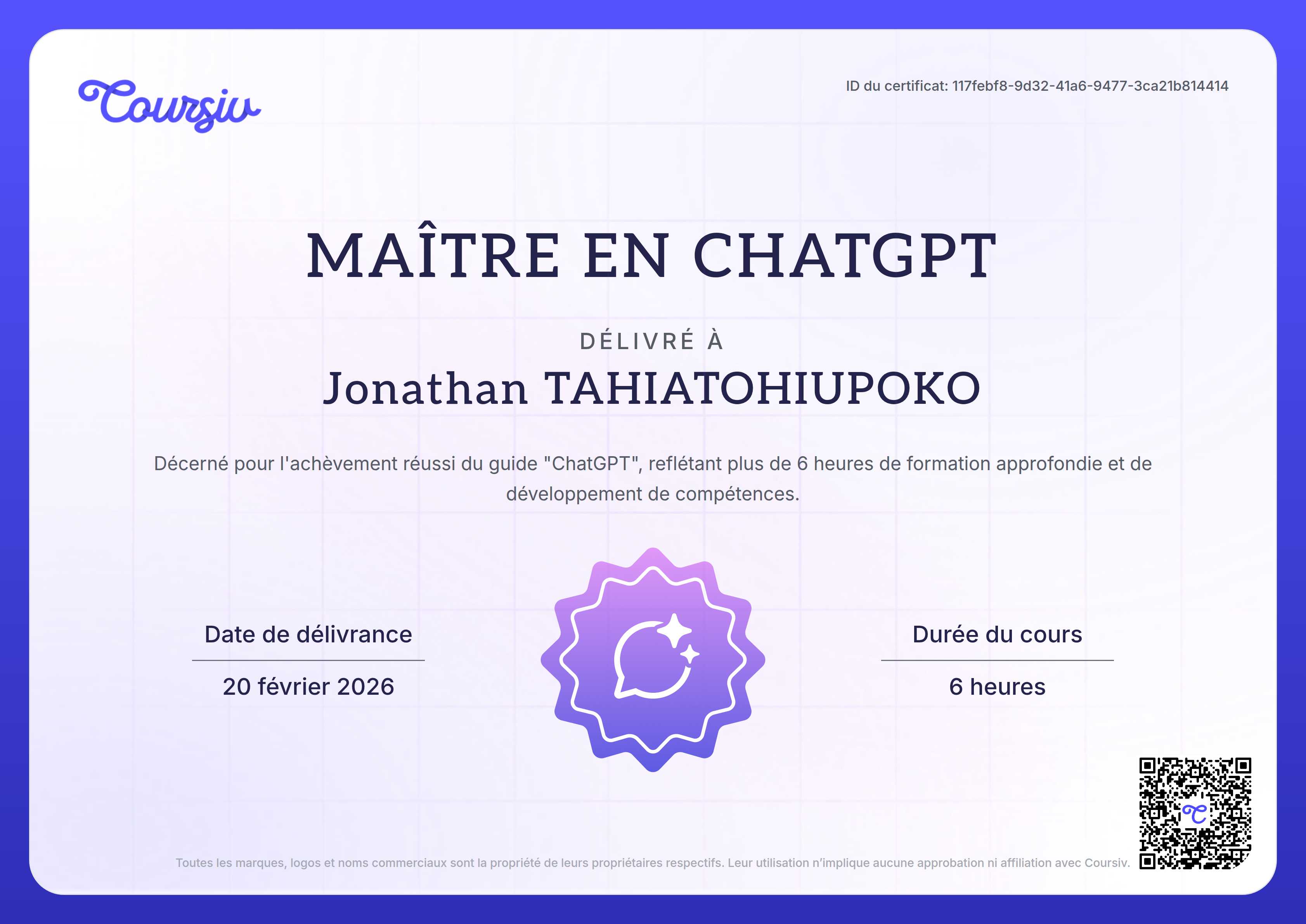 Certificate for ChatGPT
