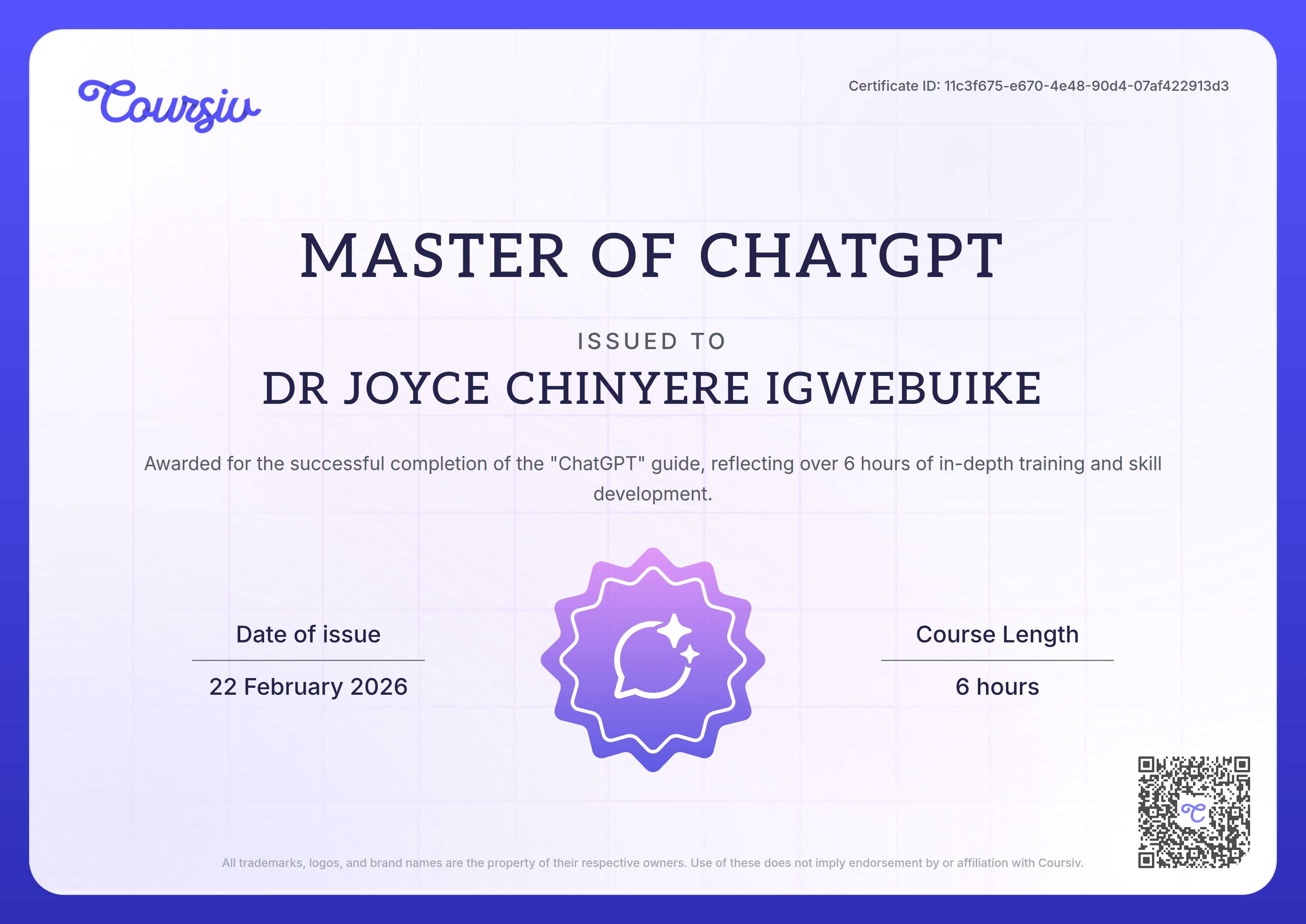 Certificate for ChatGPT