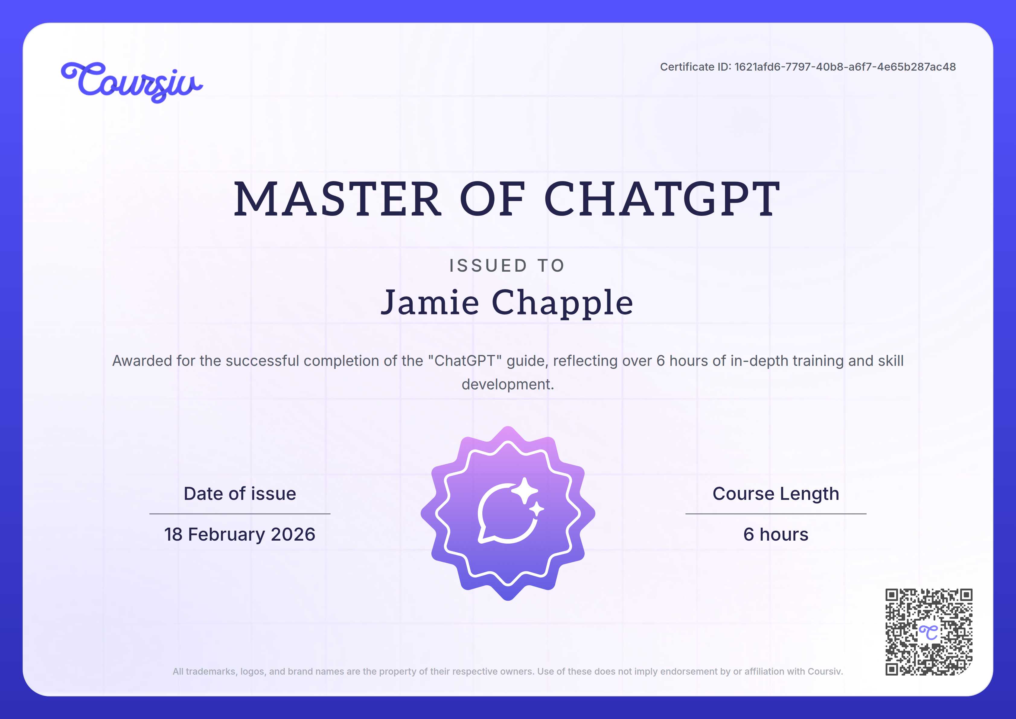 Certificate for ChatGPT