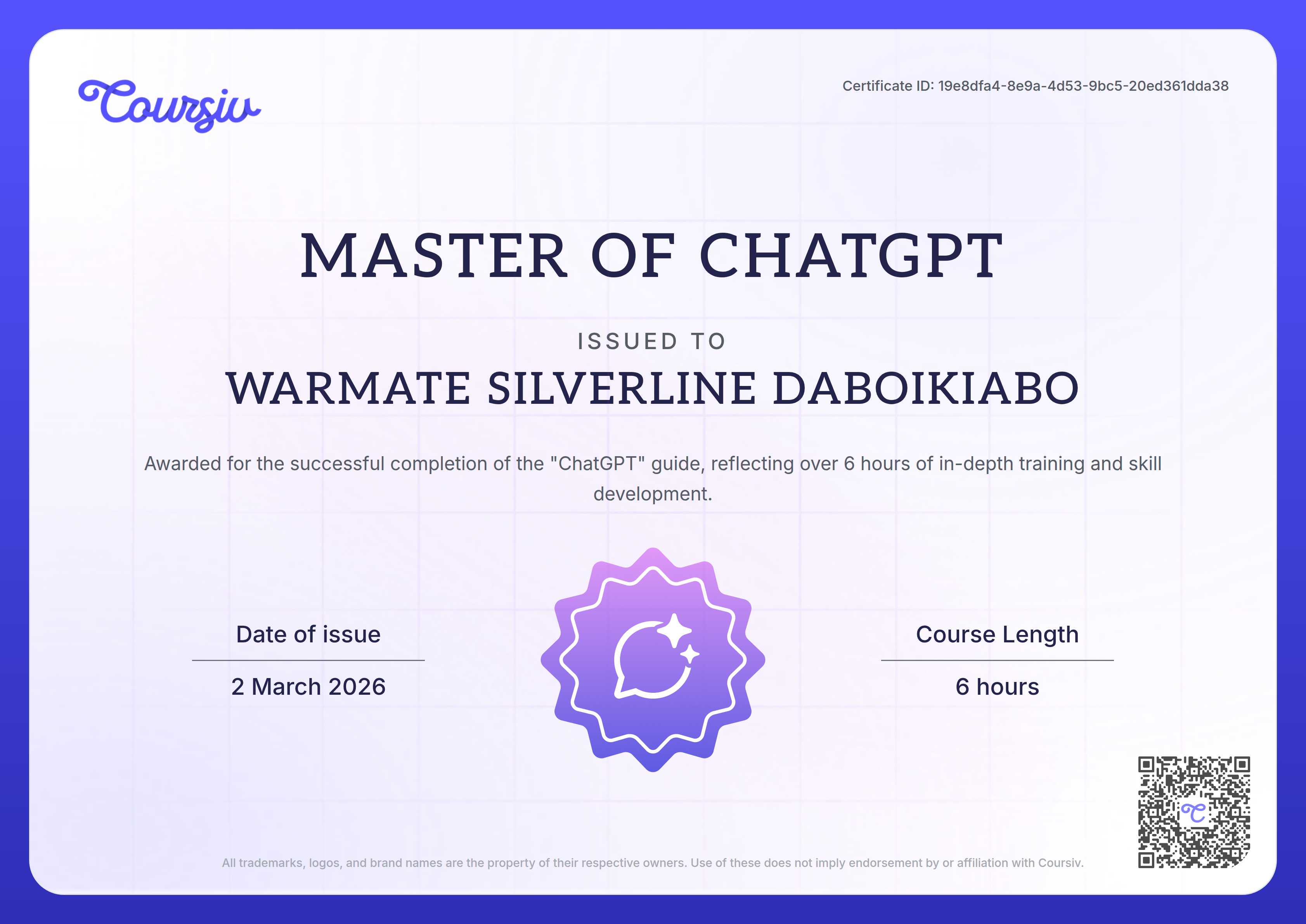 Certificate for ChatGPT