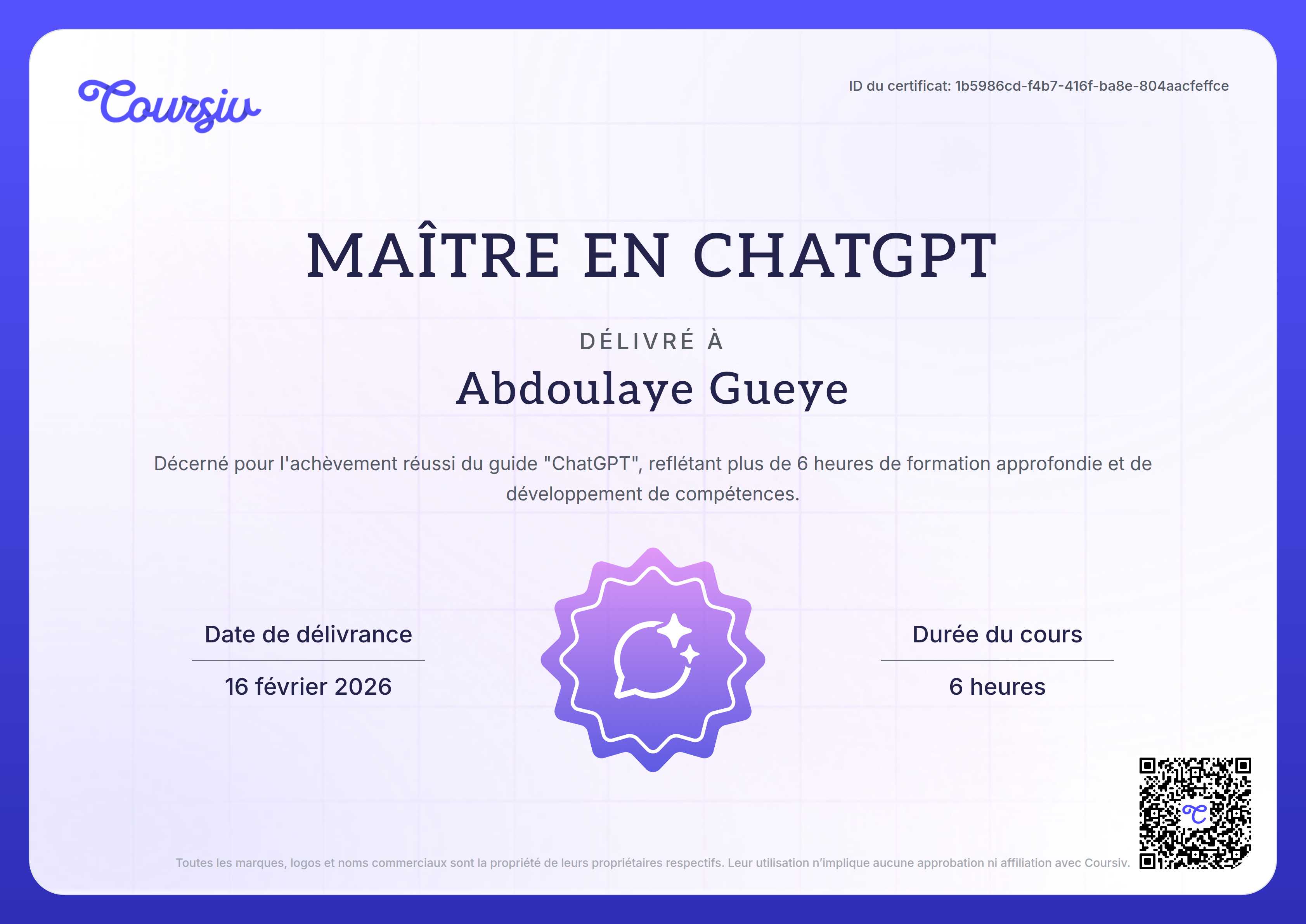 Certificate for ChatGPT