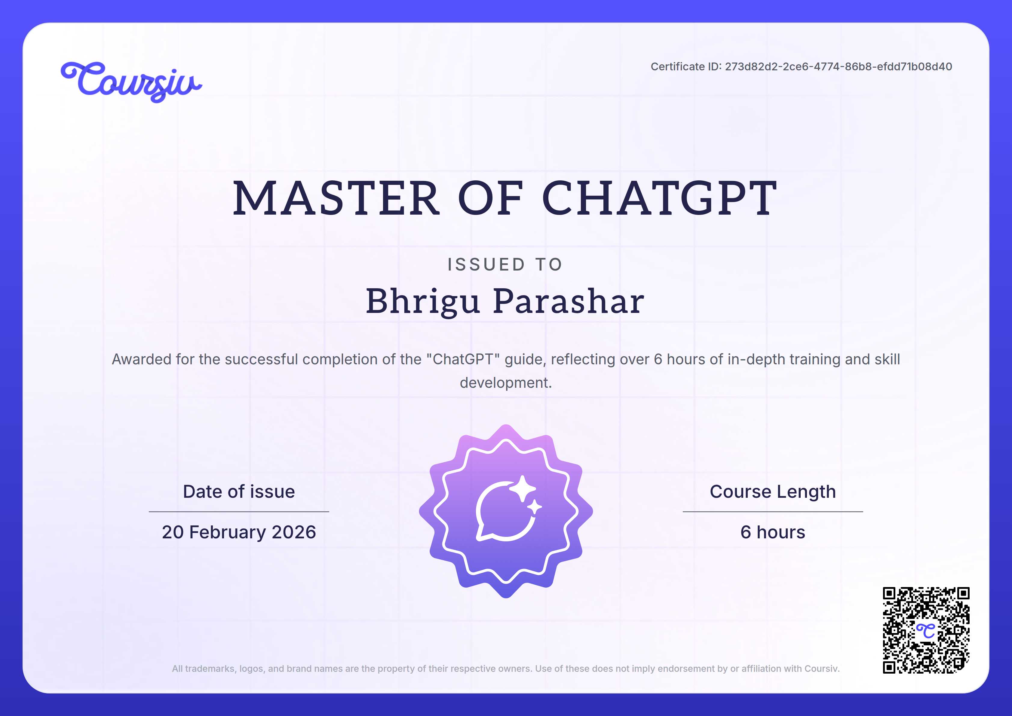 Certificate for ChatGPT