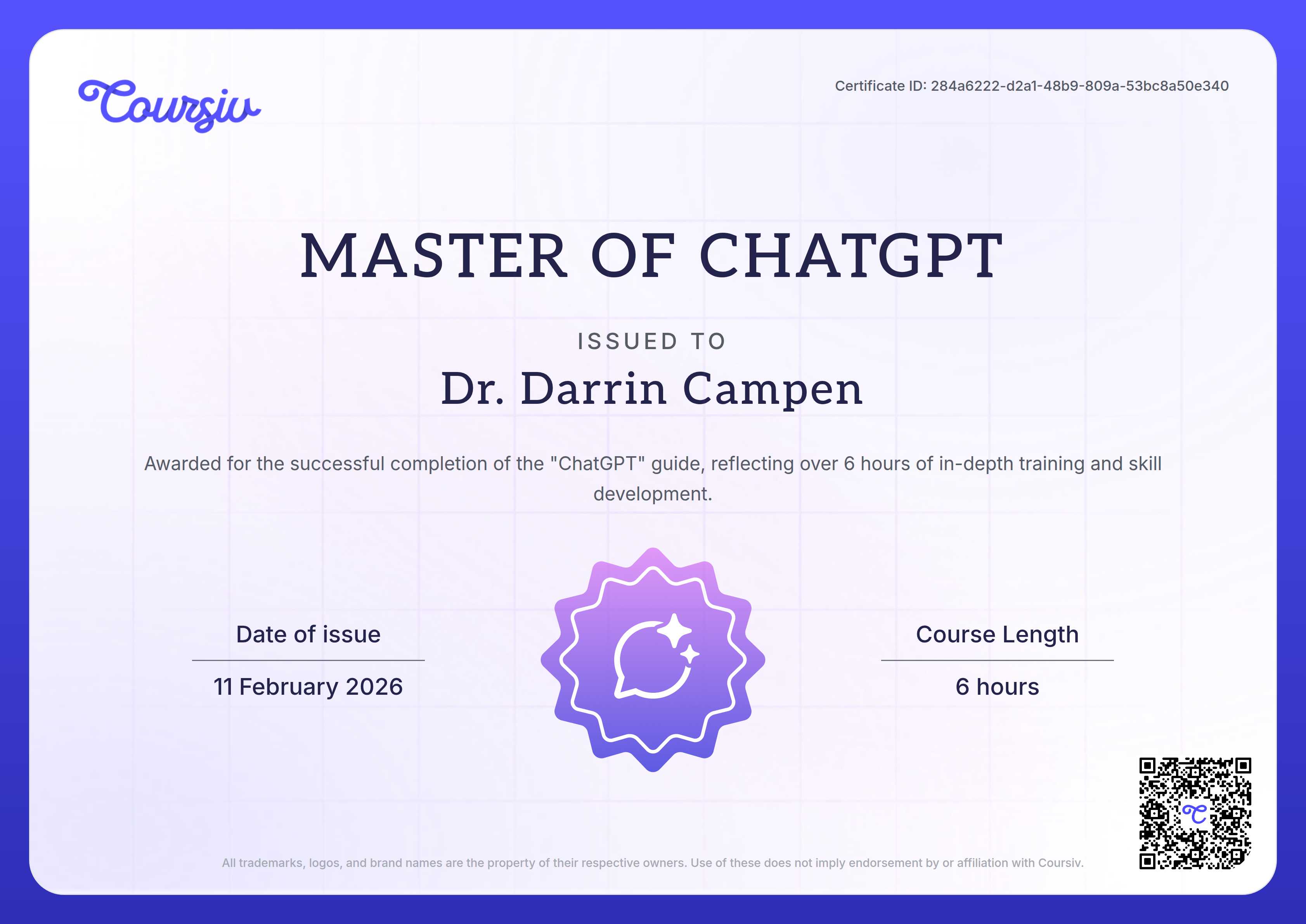 Certificate for ChatGPT