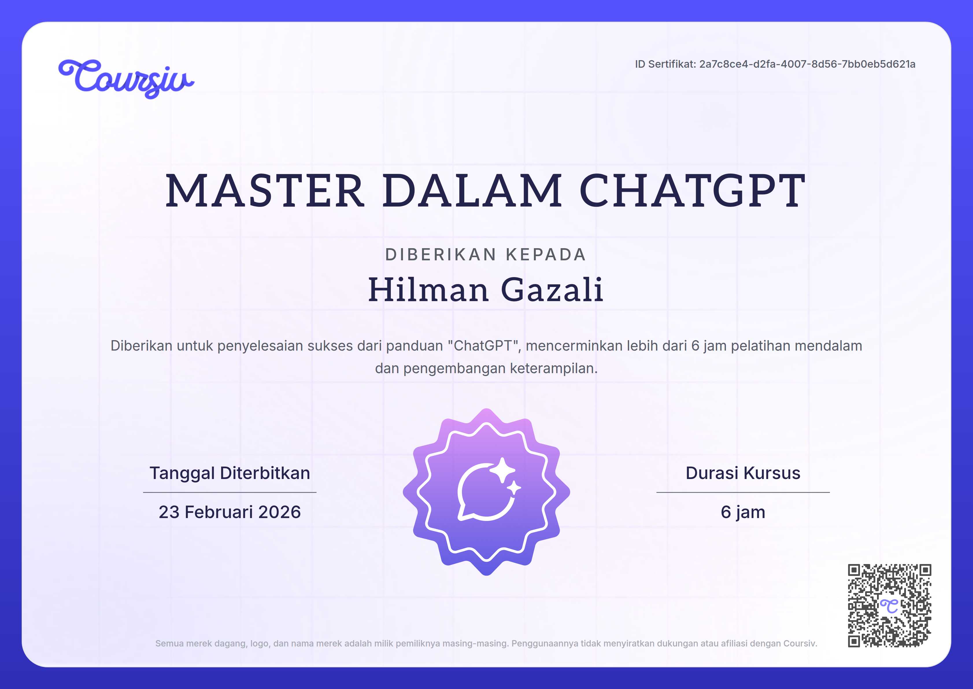 Certificate for ChatGPT