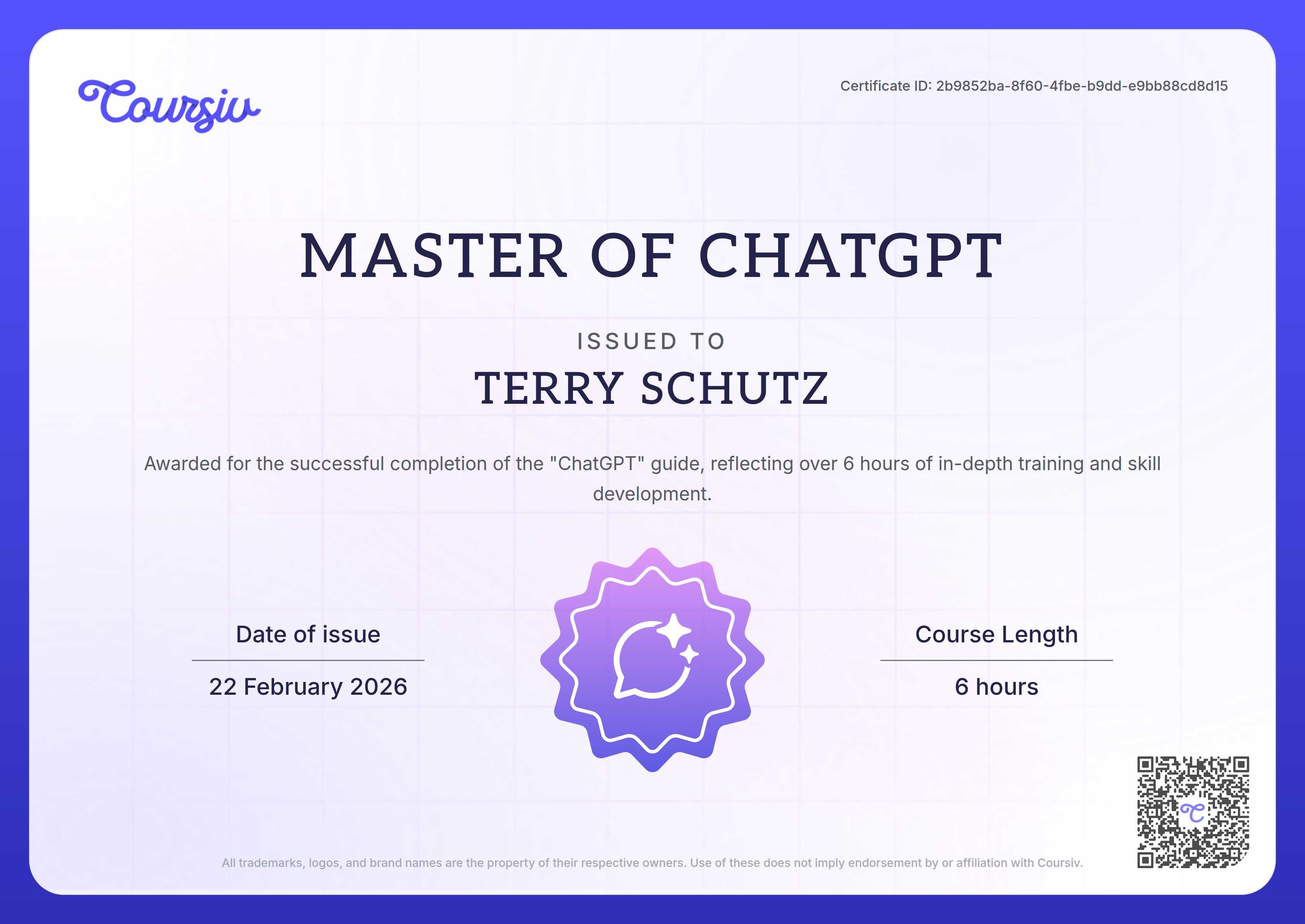 Certificate for ChatGPT