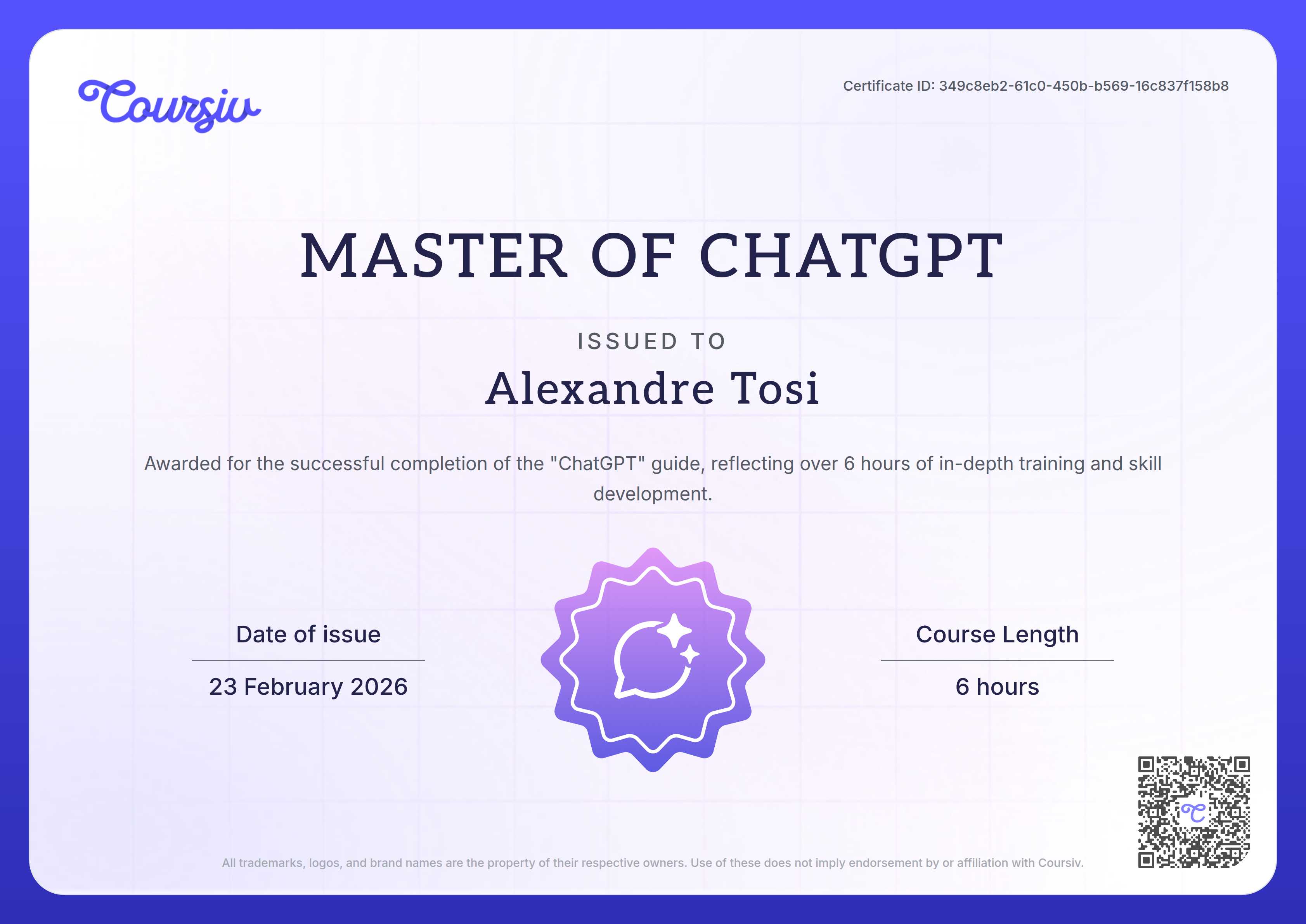 Certificate for ChatGPT
