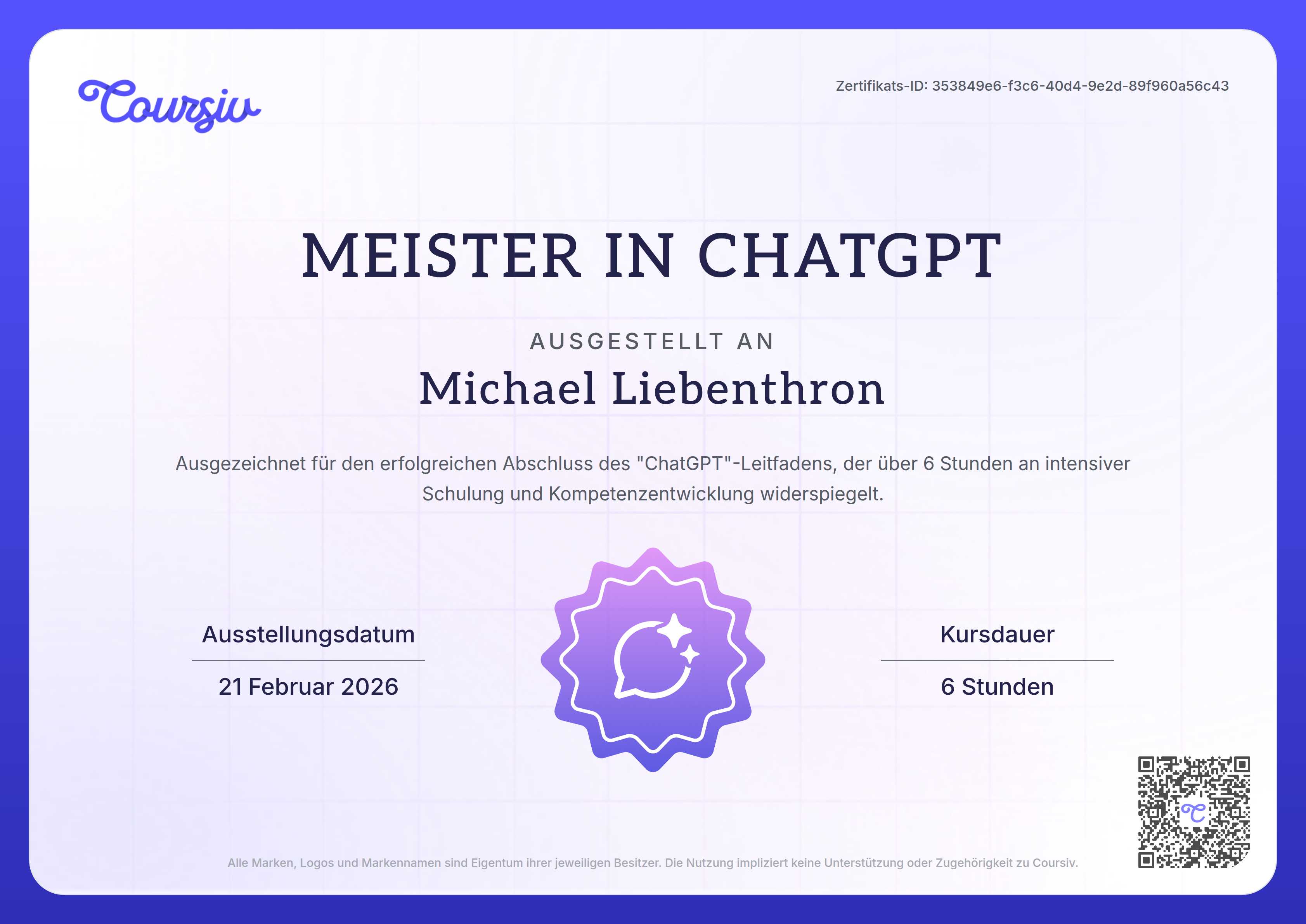 Certificate for ChatGPT