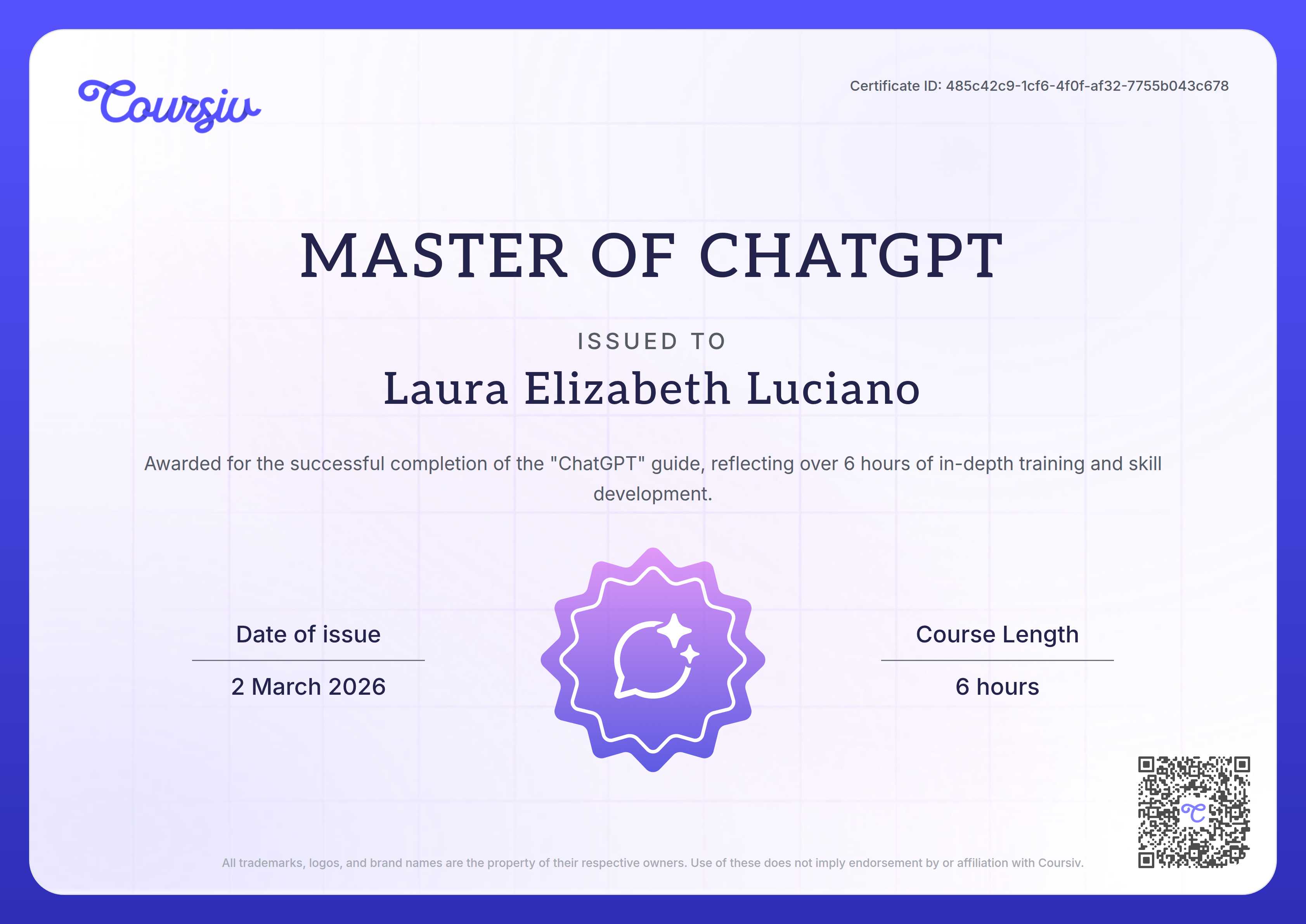 Certificate for ChatGPT