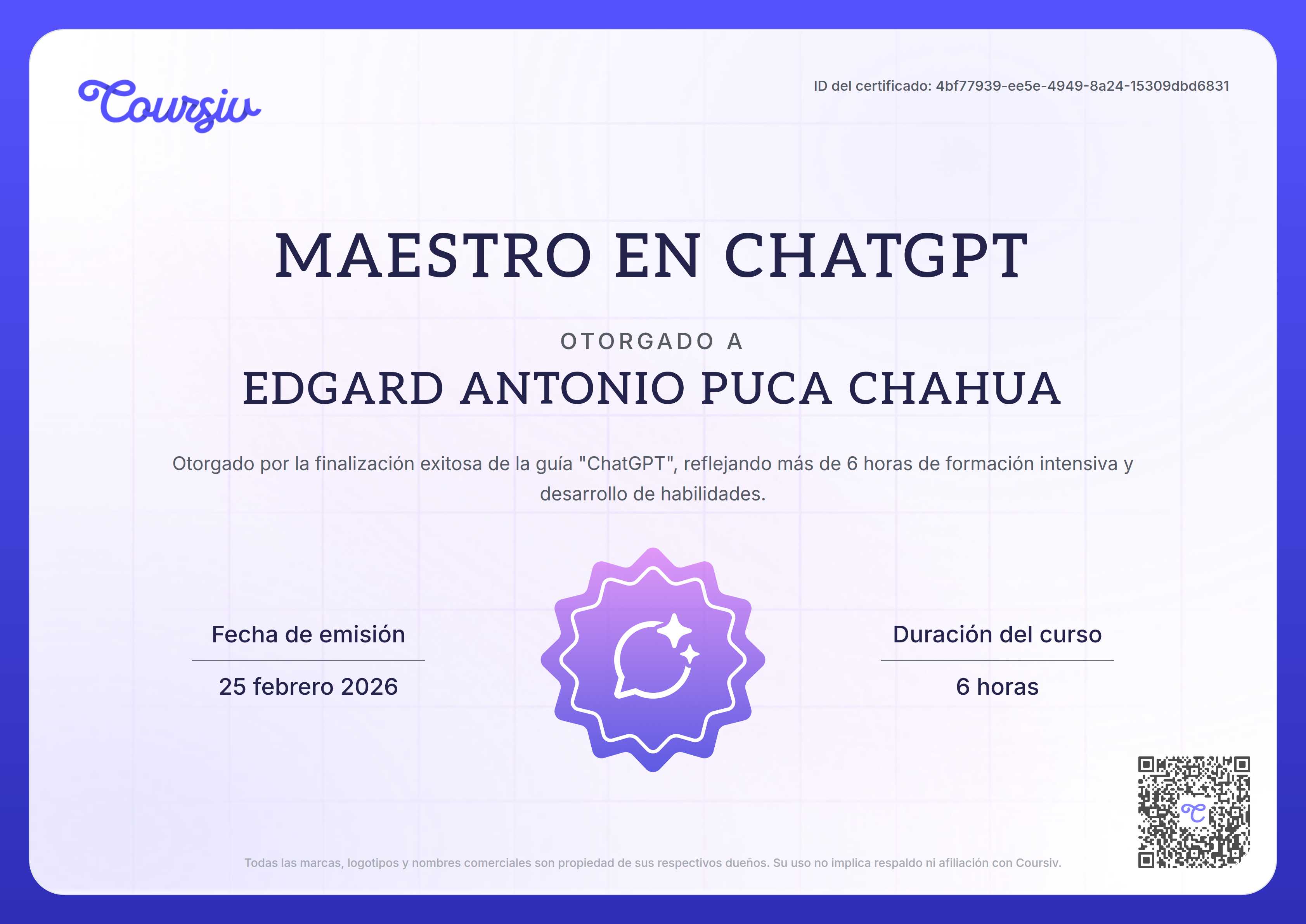 Certificate for ChatGPT