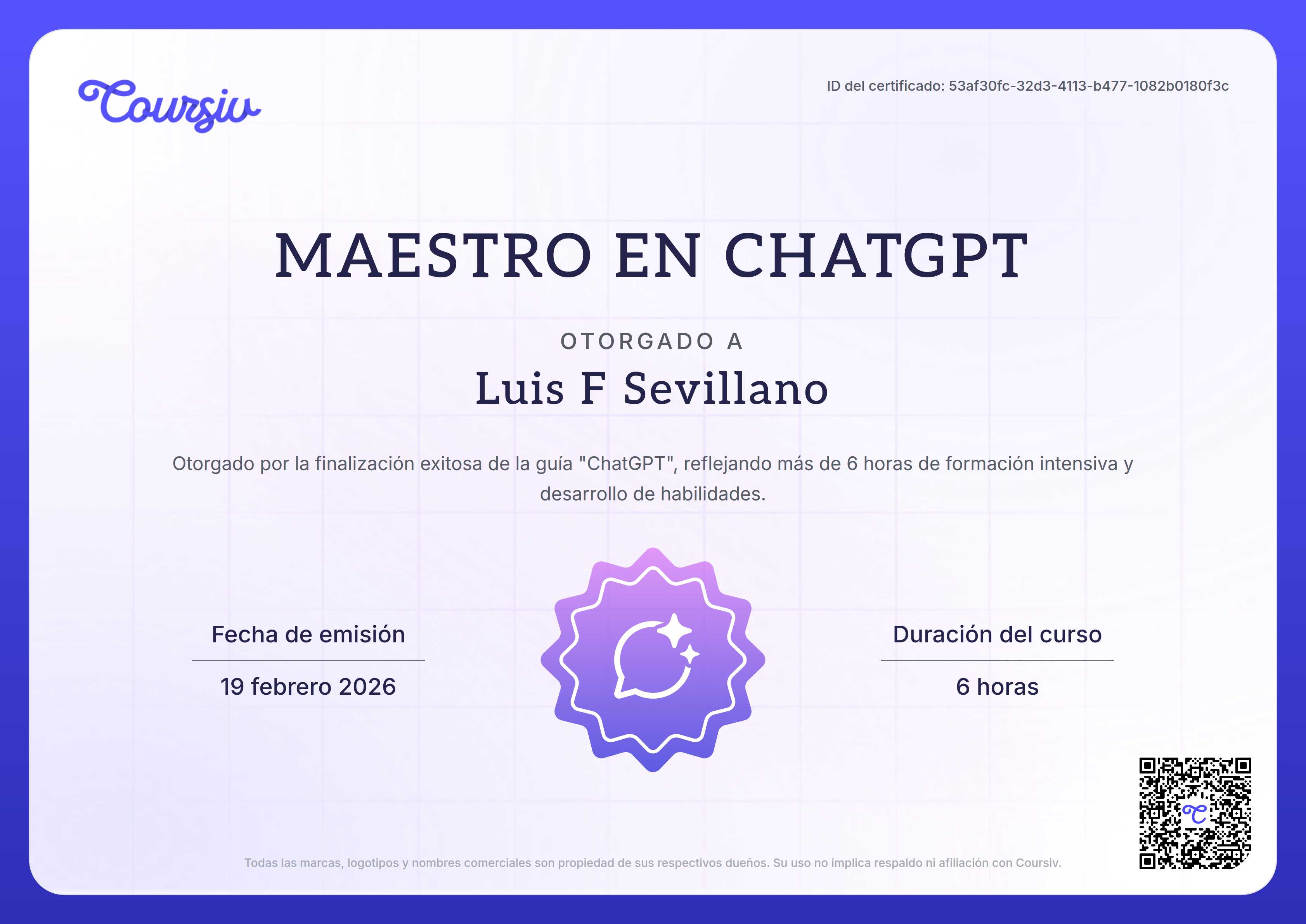 Certificate for ChatGPT