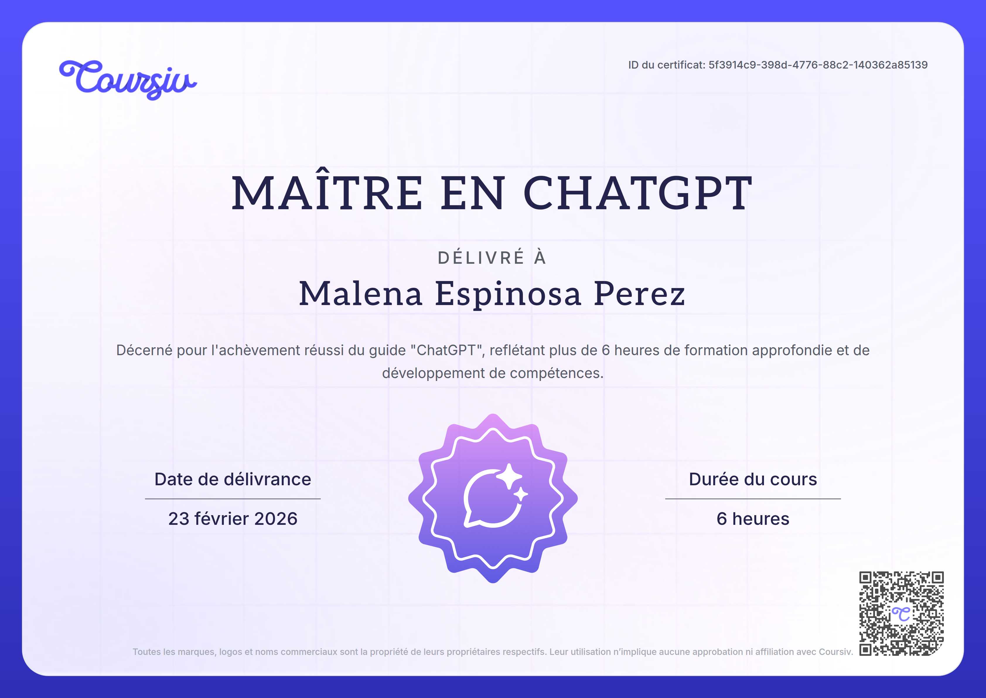 Certificate for ChatGPT
