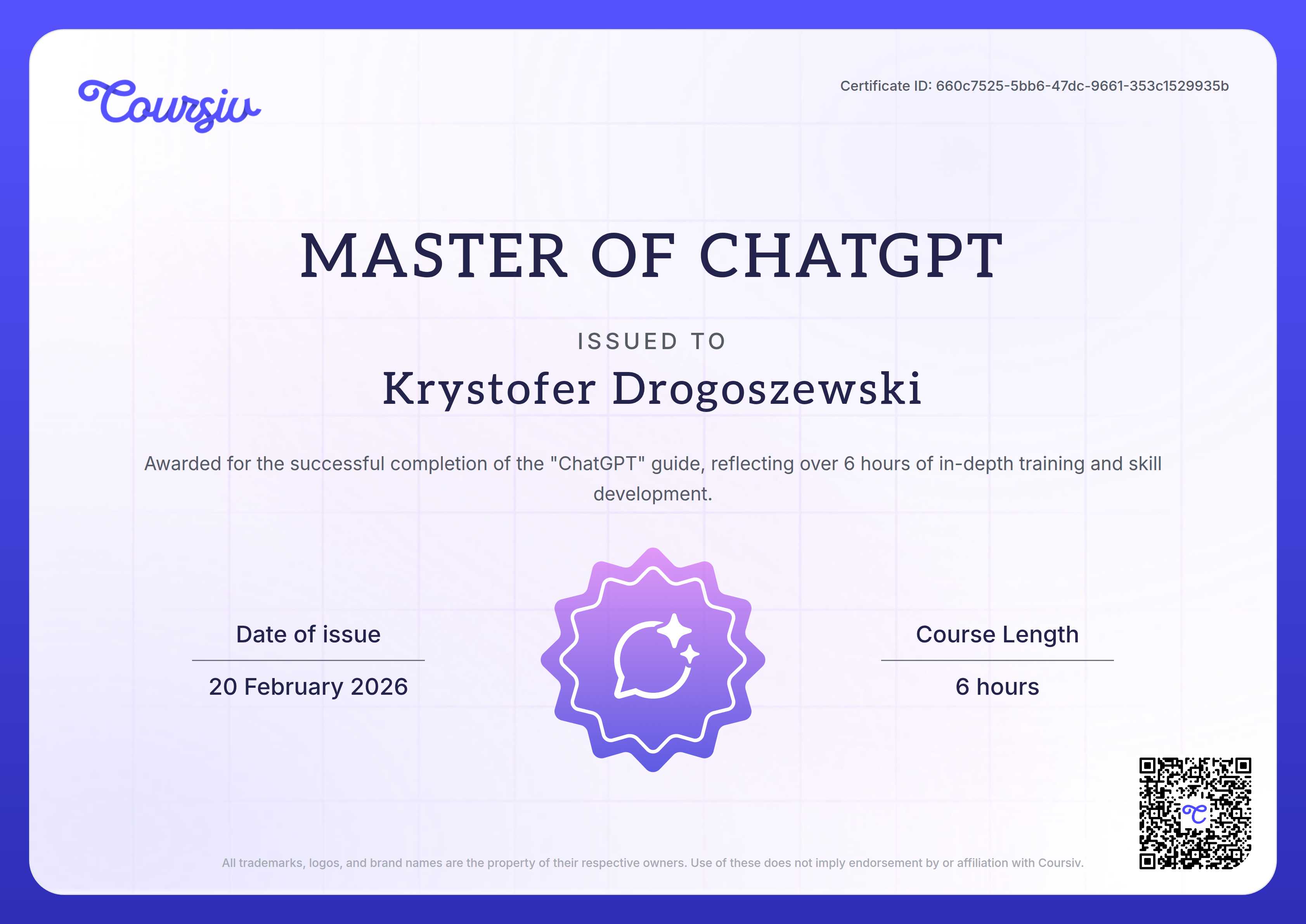 Certificate for ChatGPT