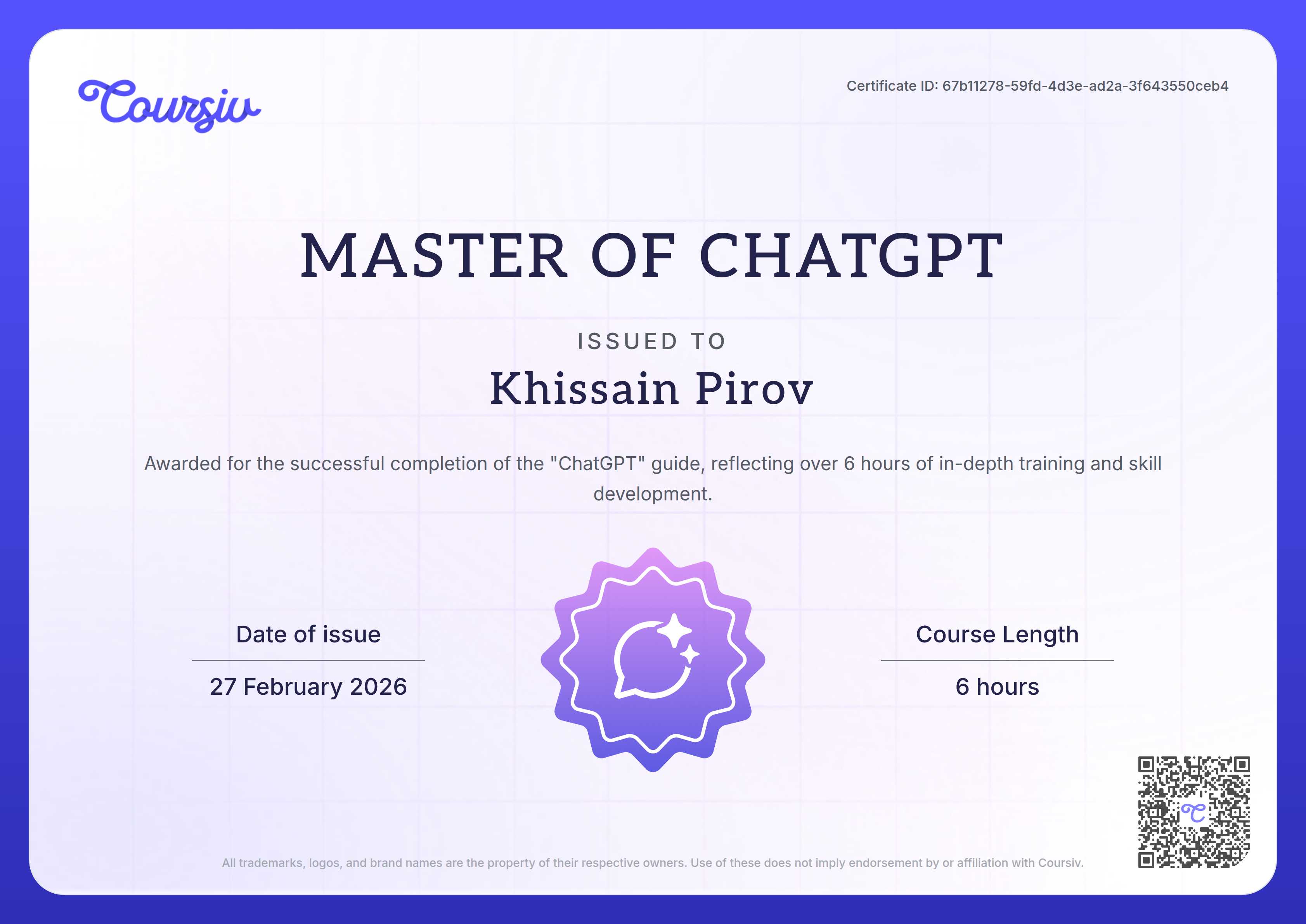 Certificate for ChatGPT