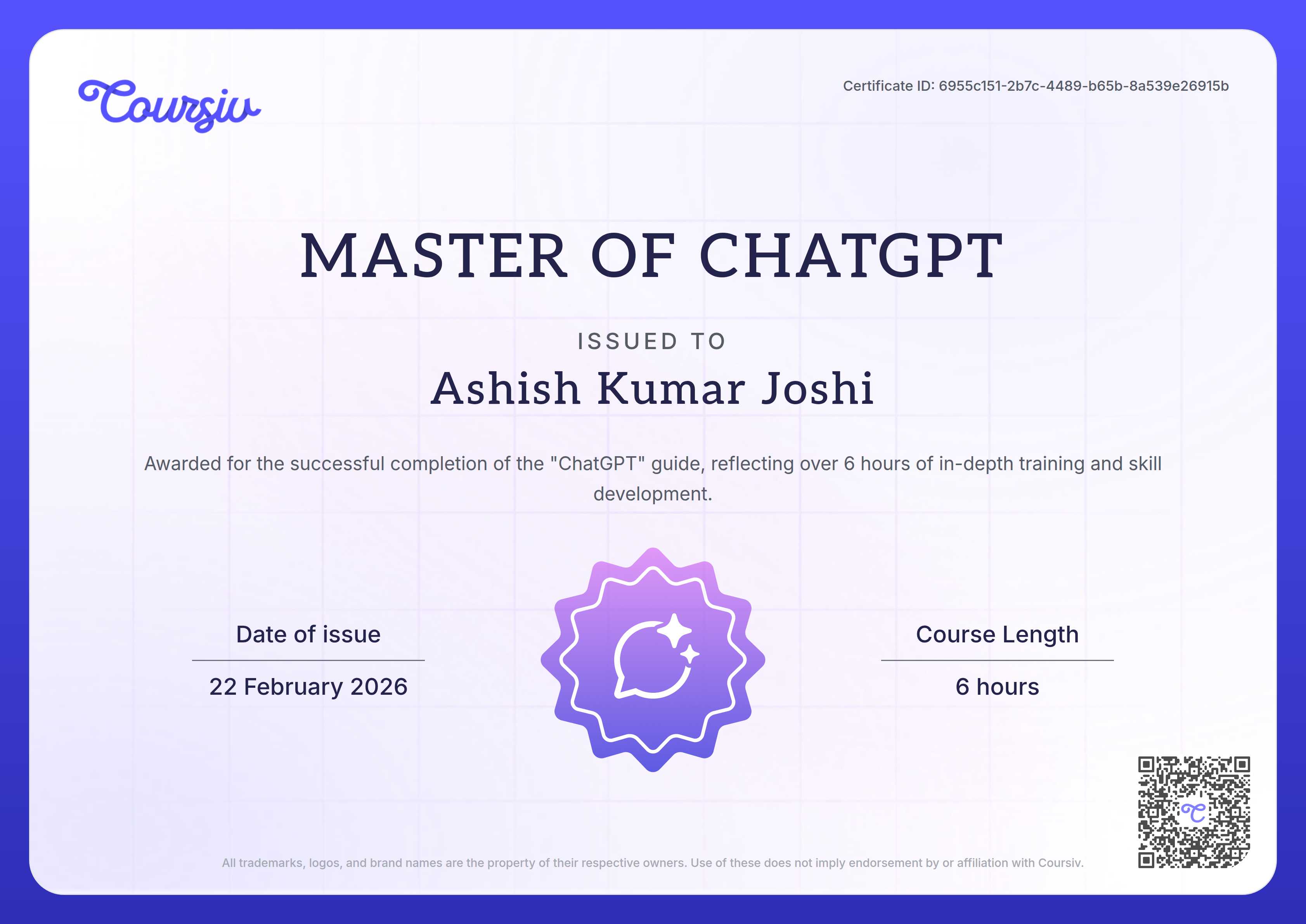 Certificate for ChatGPT