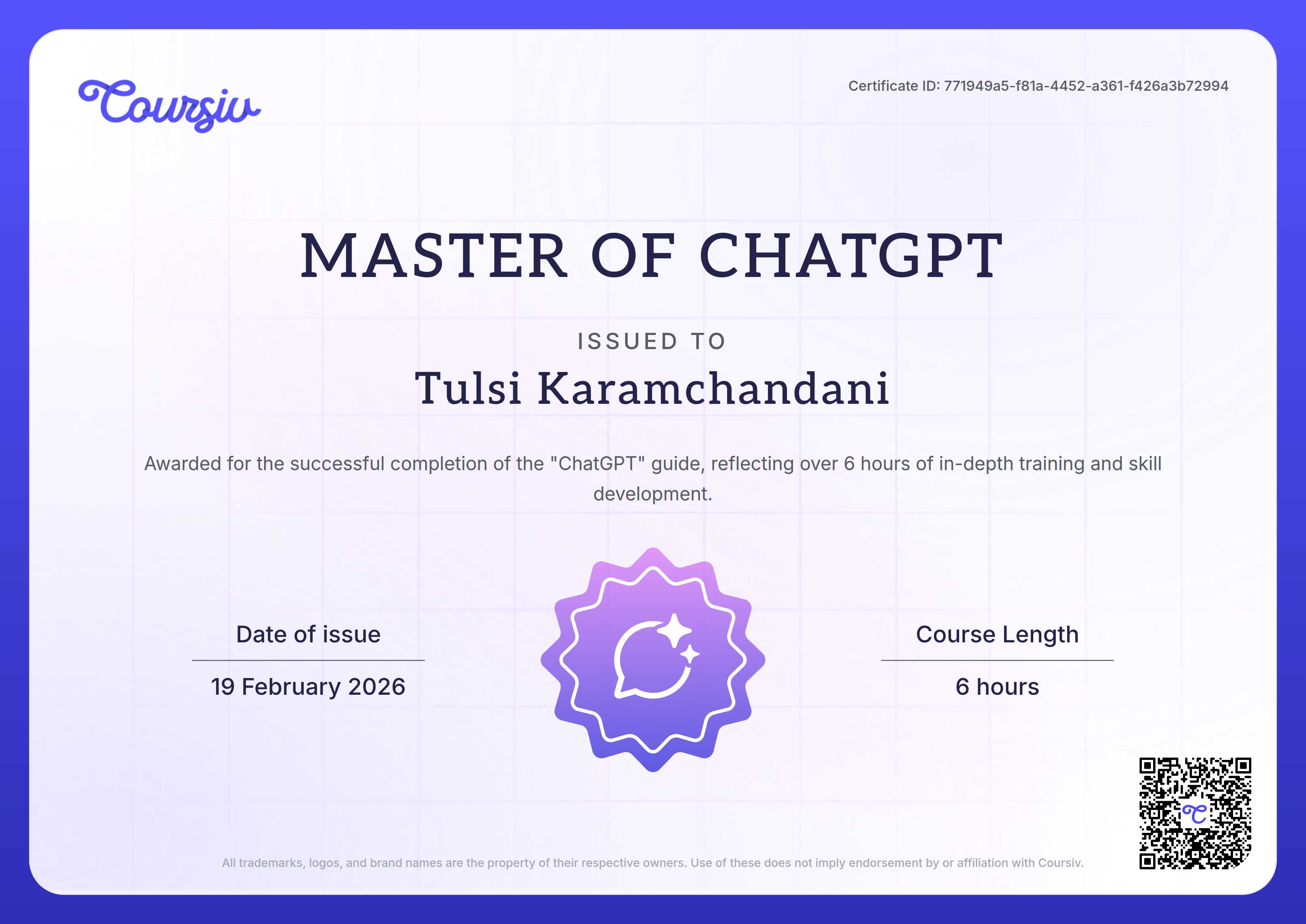 Certificate for ChatGPT