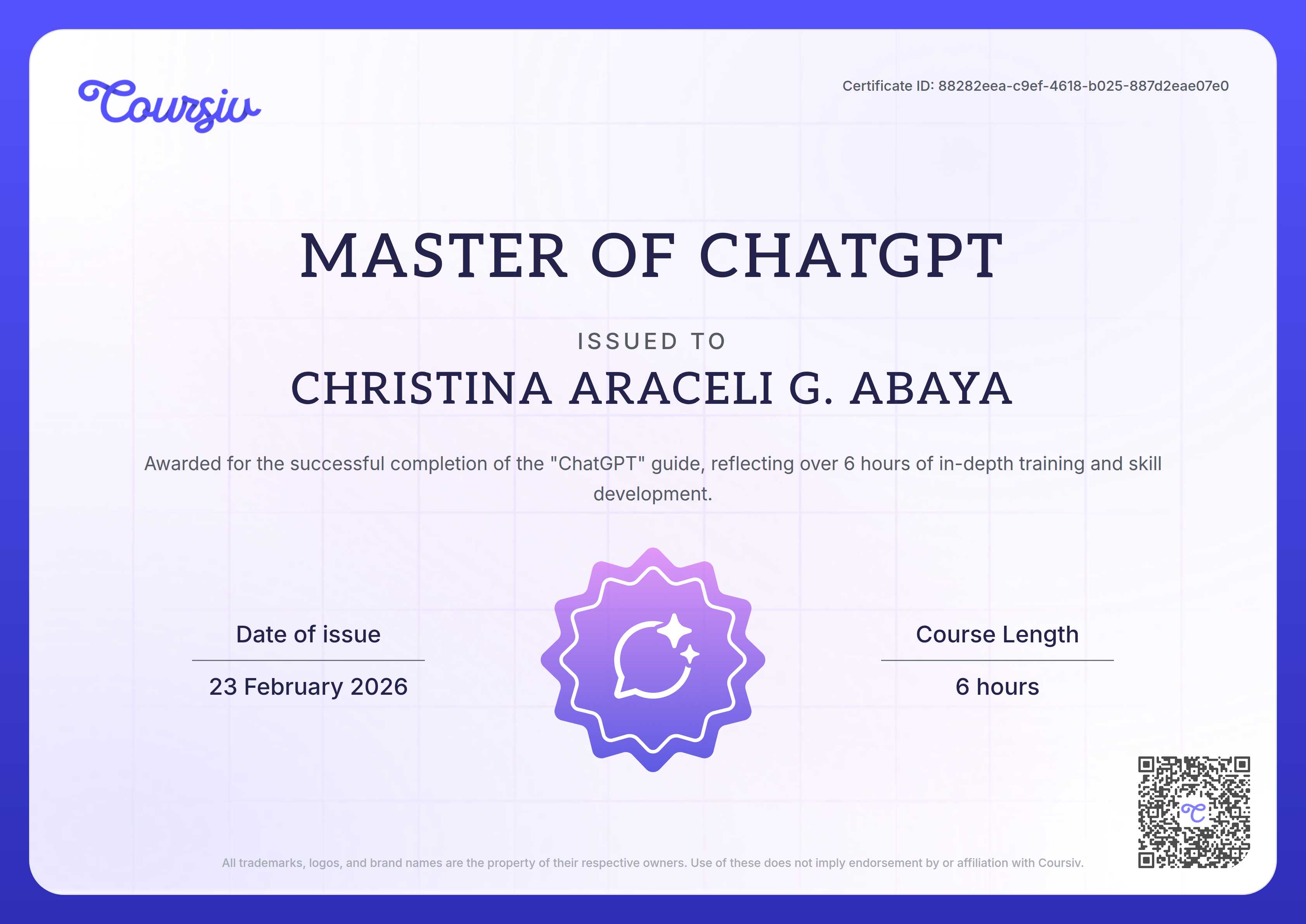 Certificate for ChatGPT