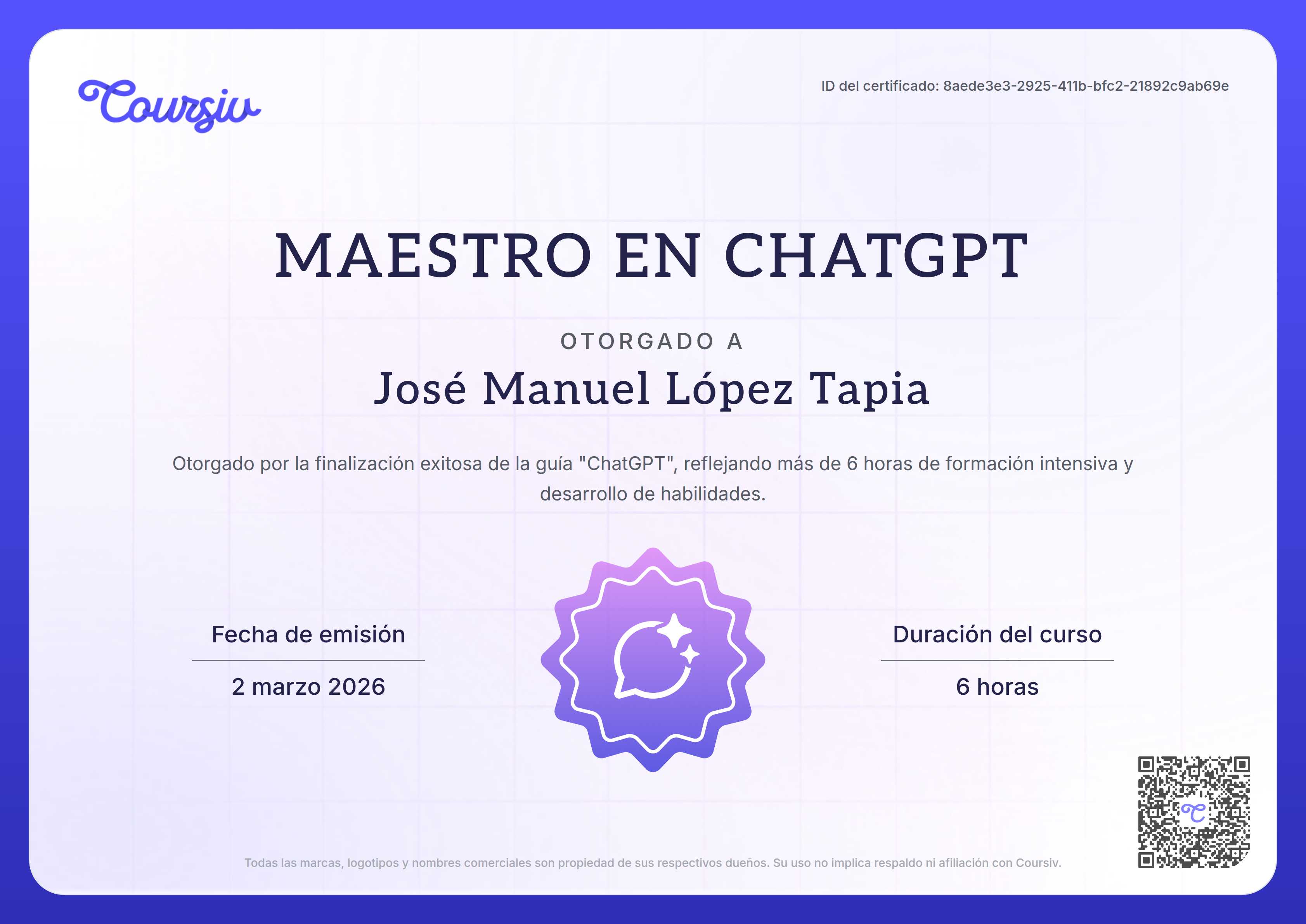 Certificate for ChatGPT