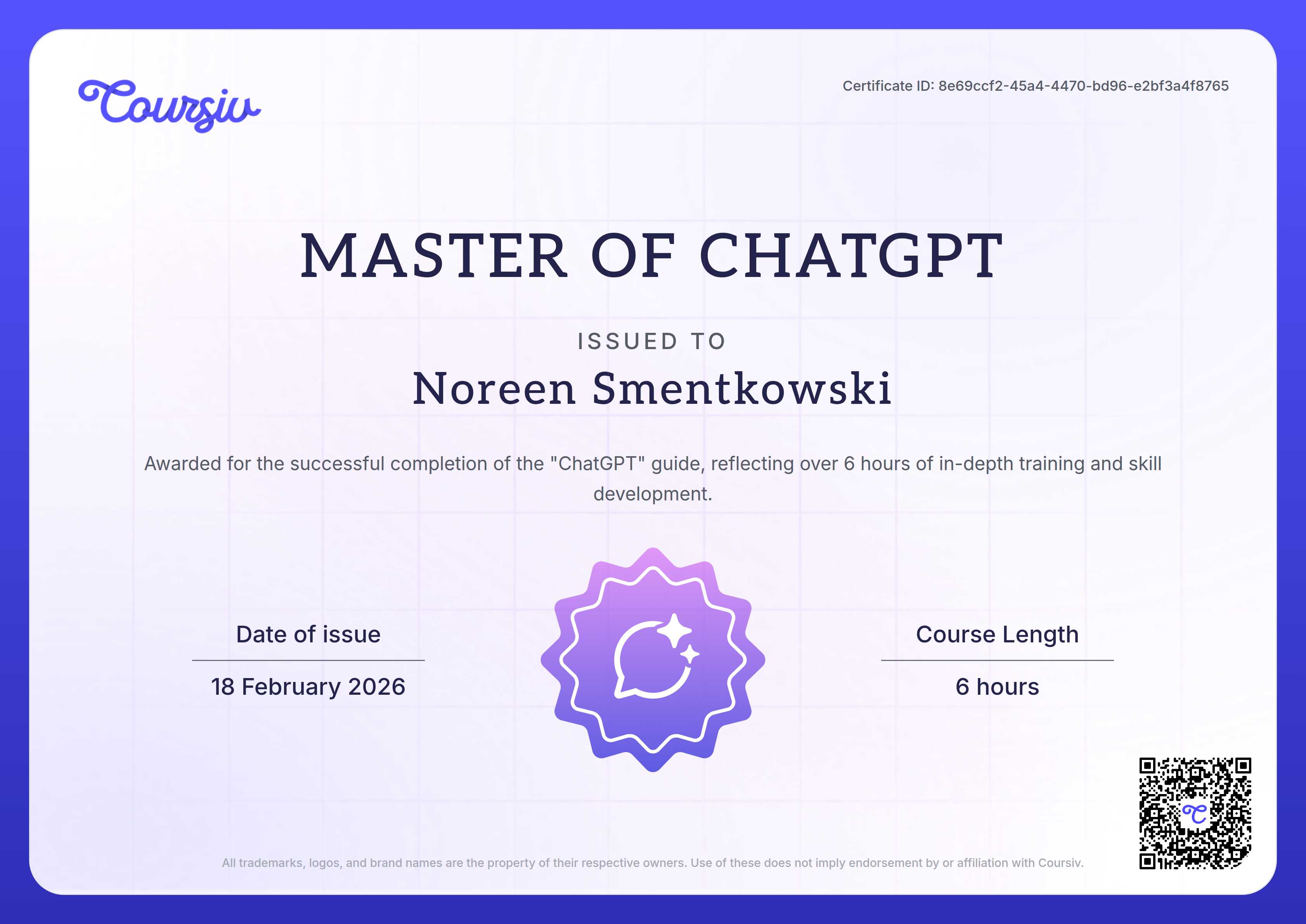 Certificate for ChatGPT