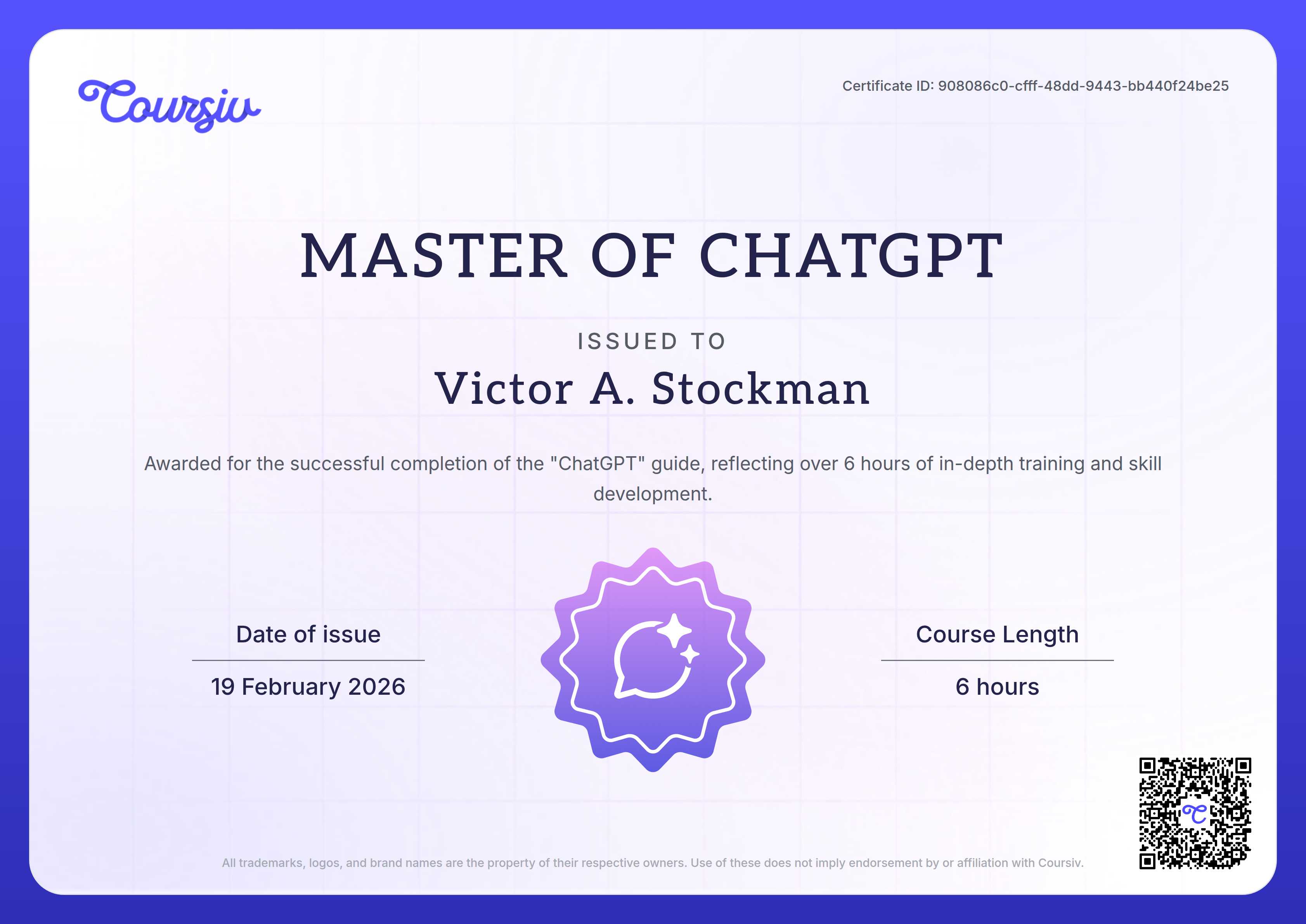 Certificate for ChatGPT