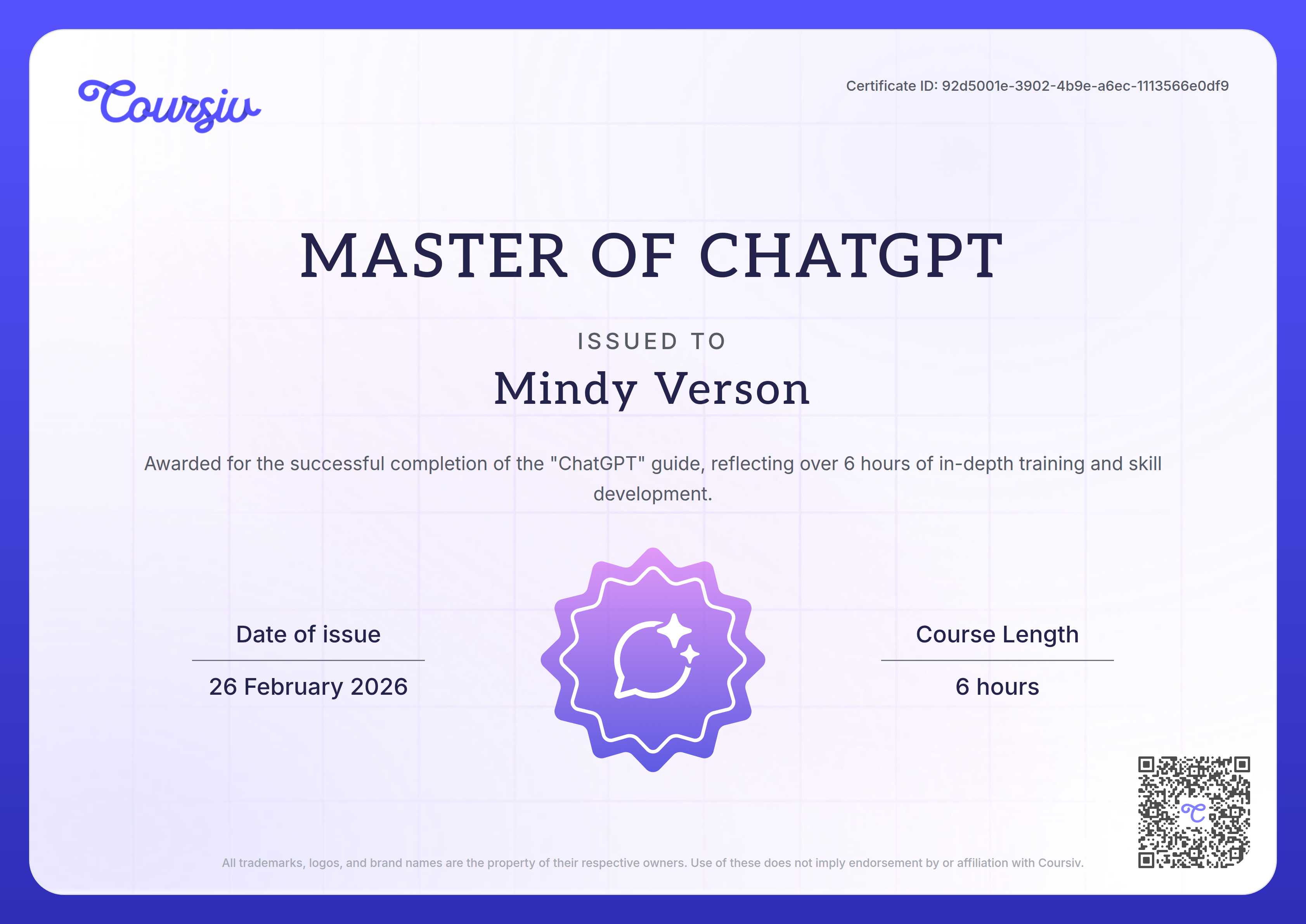 Certificate for ChatGPT