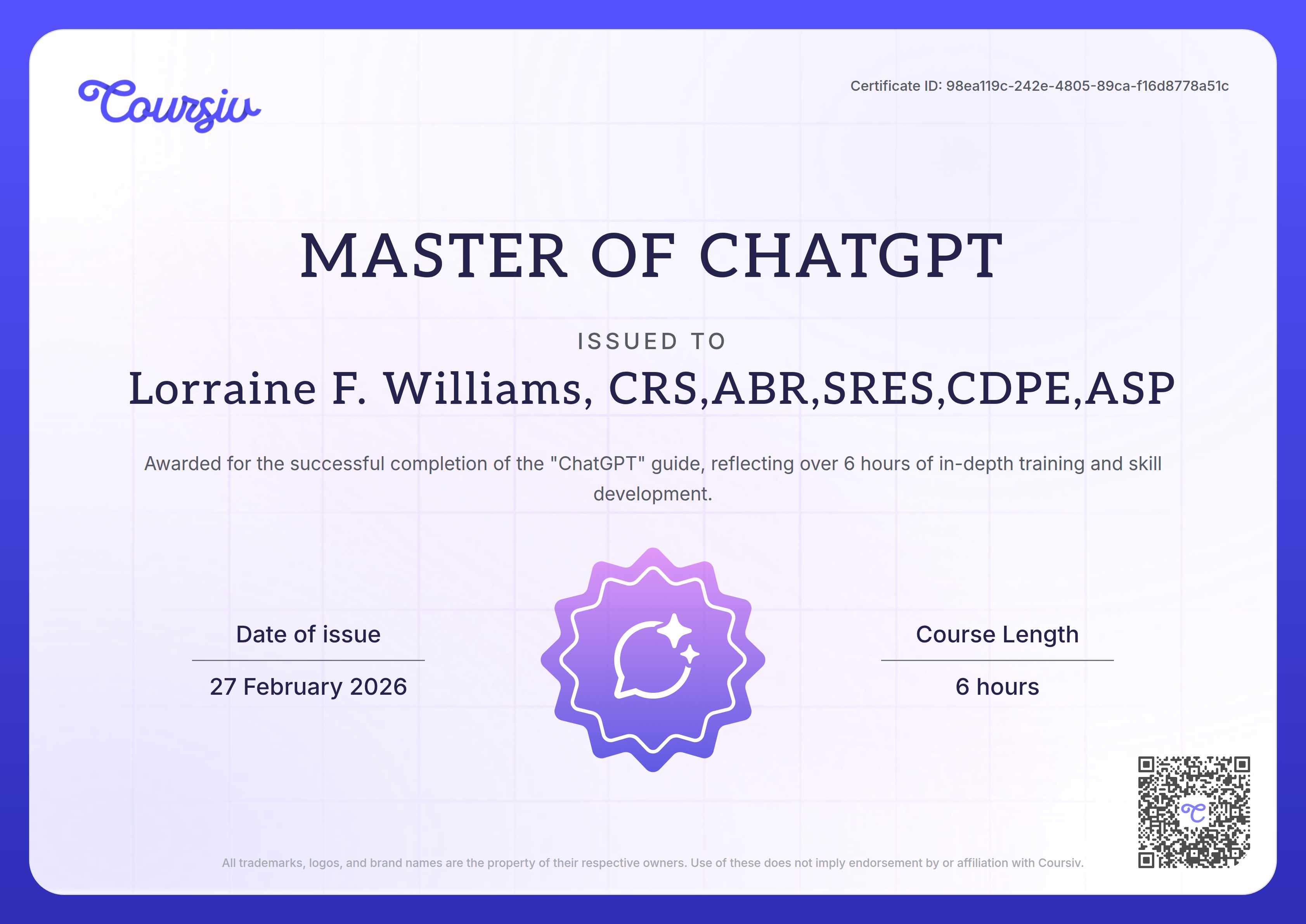 Certificate for ChatGPT