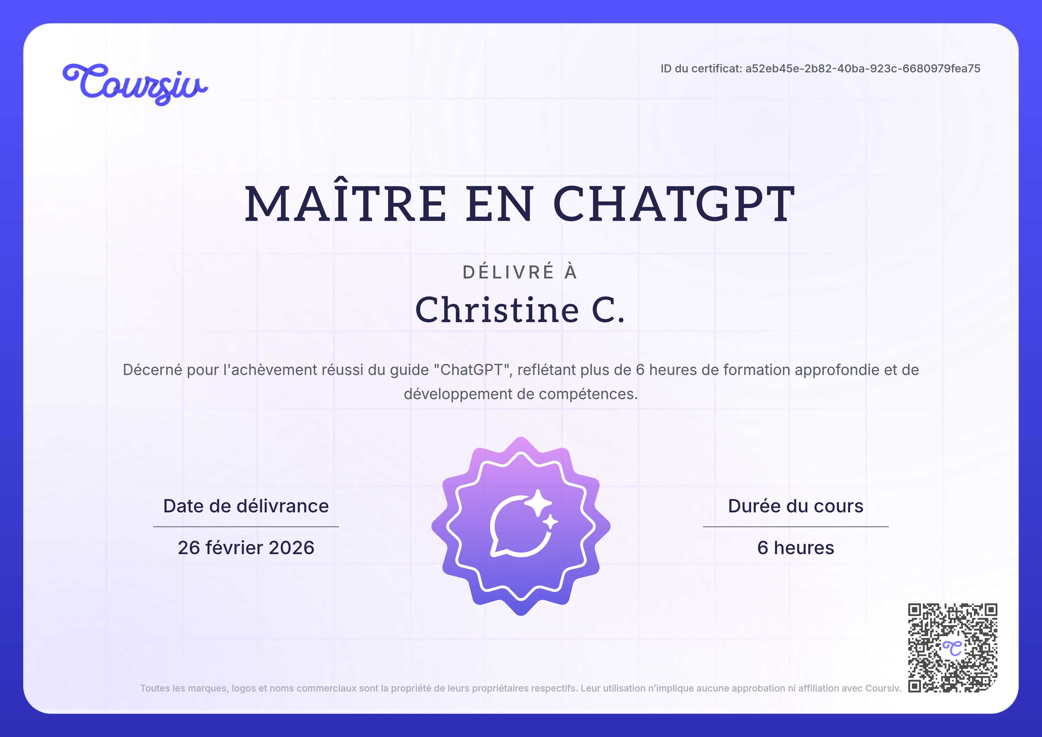 Certificate for ChatGPT