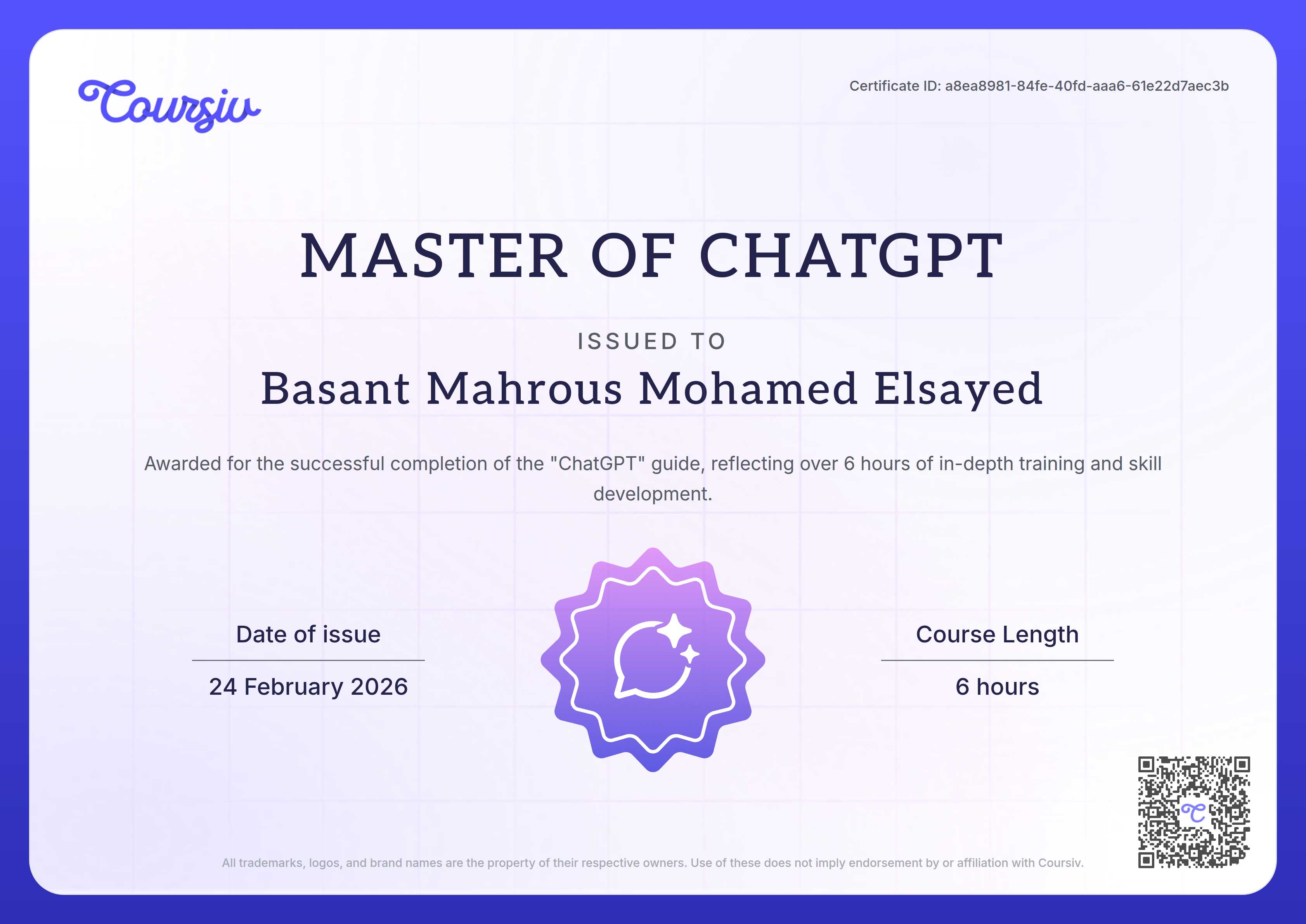 Certificate for ChatGPT