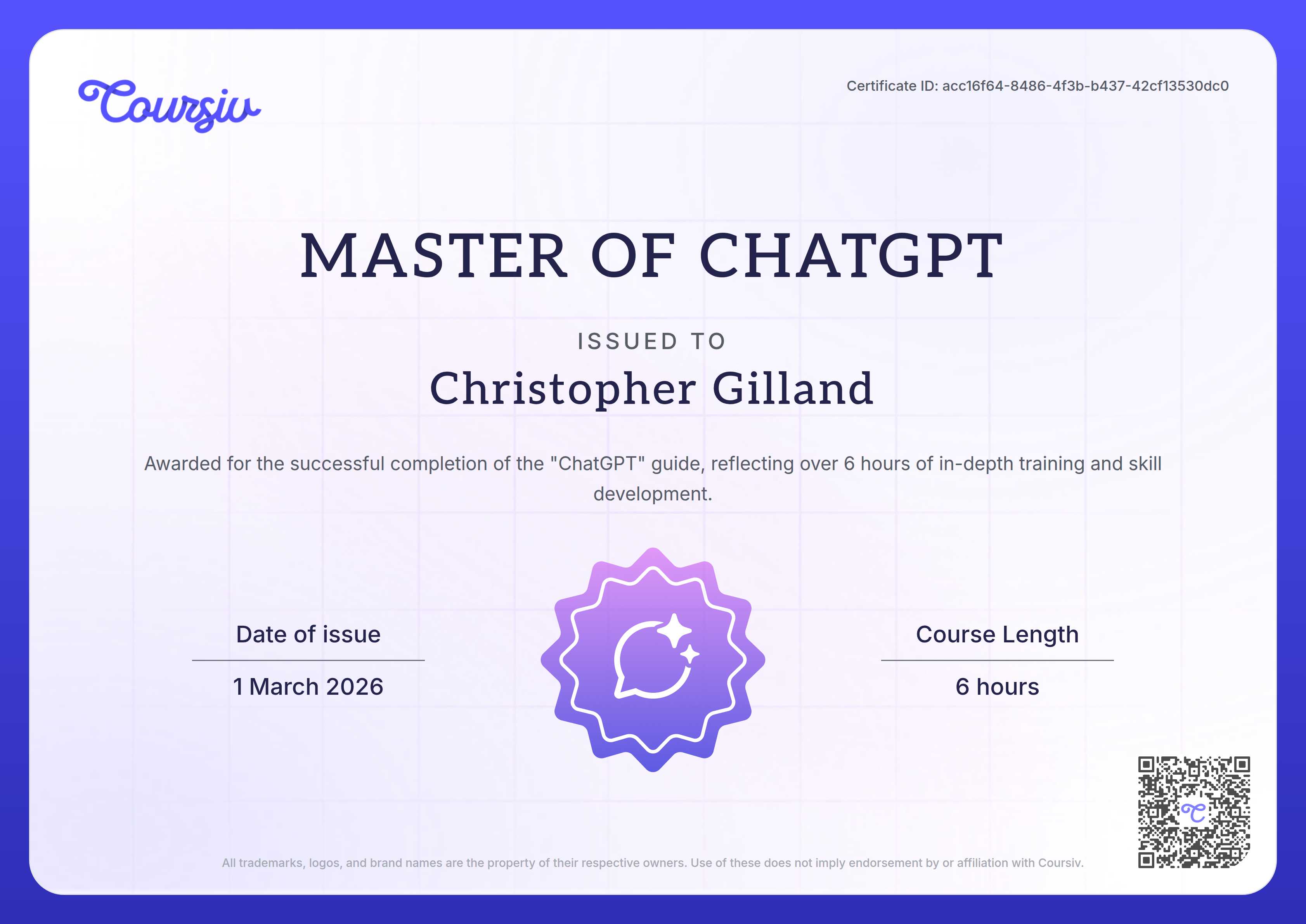 Certificate for ChatGPT
