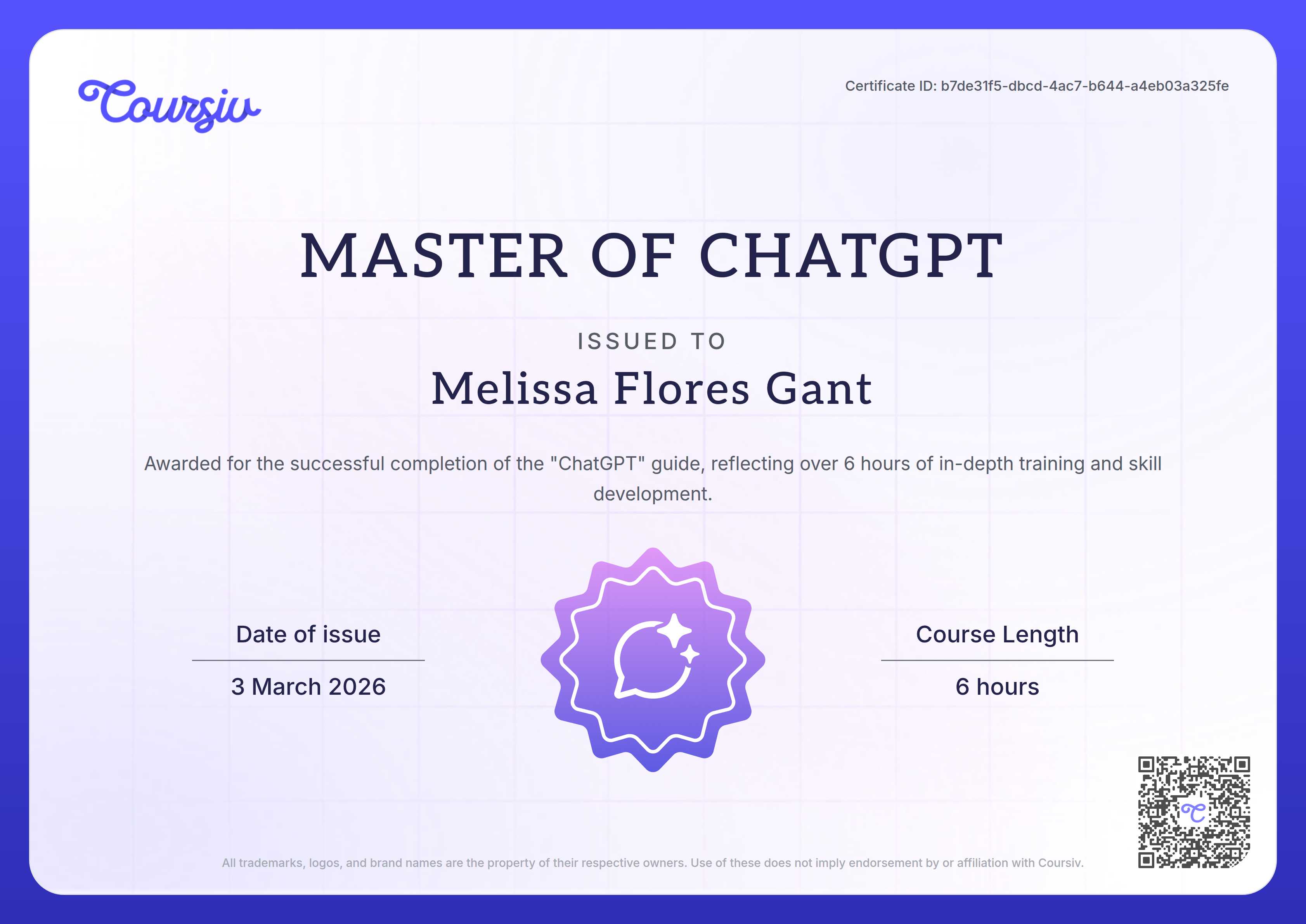 Certificate for ChatGPT