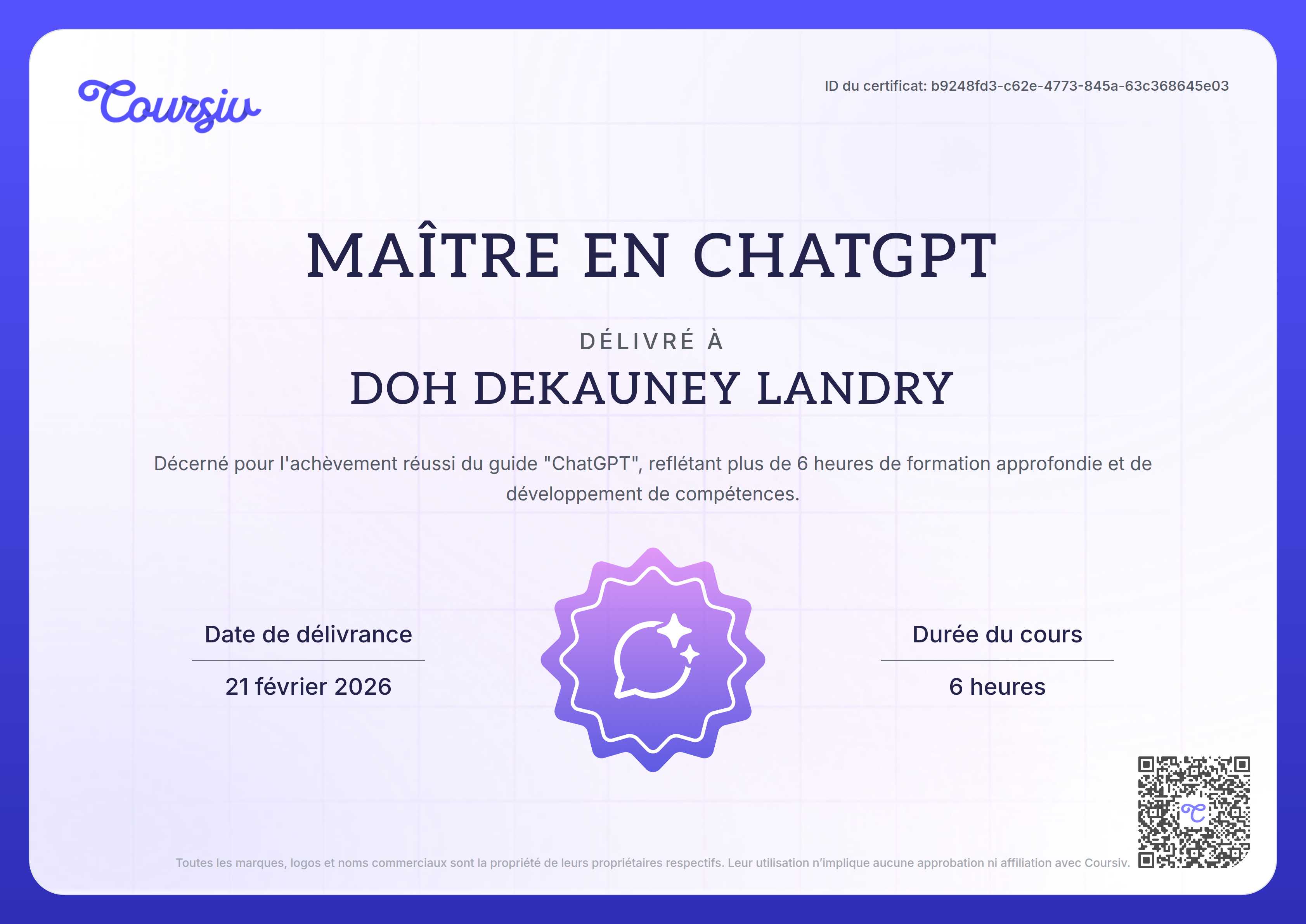 Certificate for ChatGPT