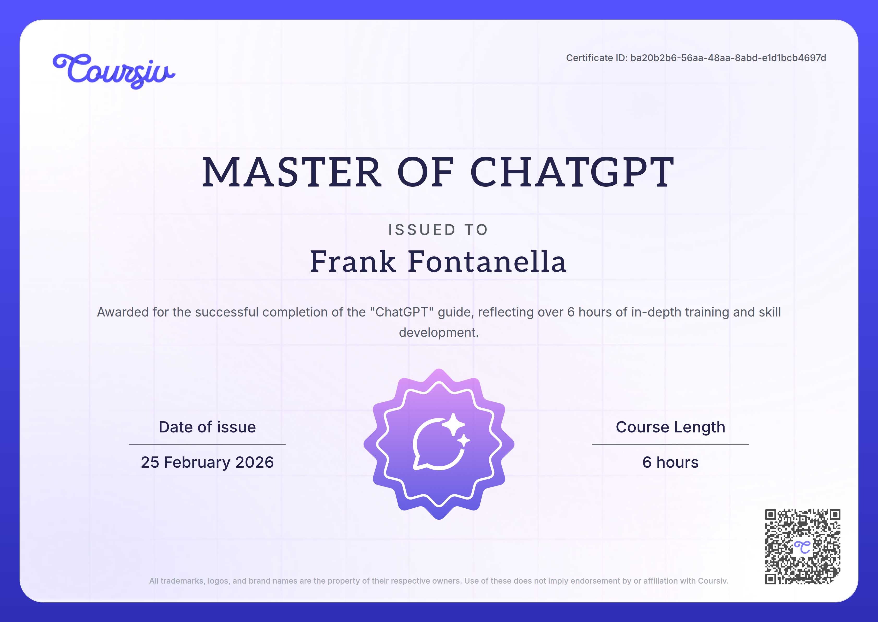 Certificate for ChatGPT