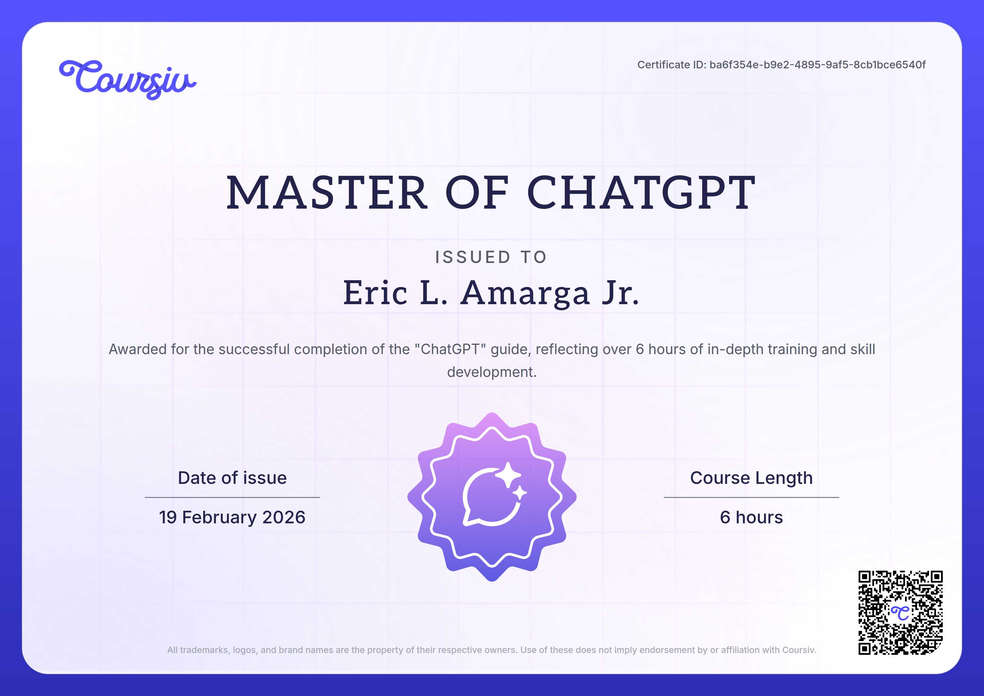 Certificate for ChatGPT