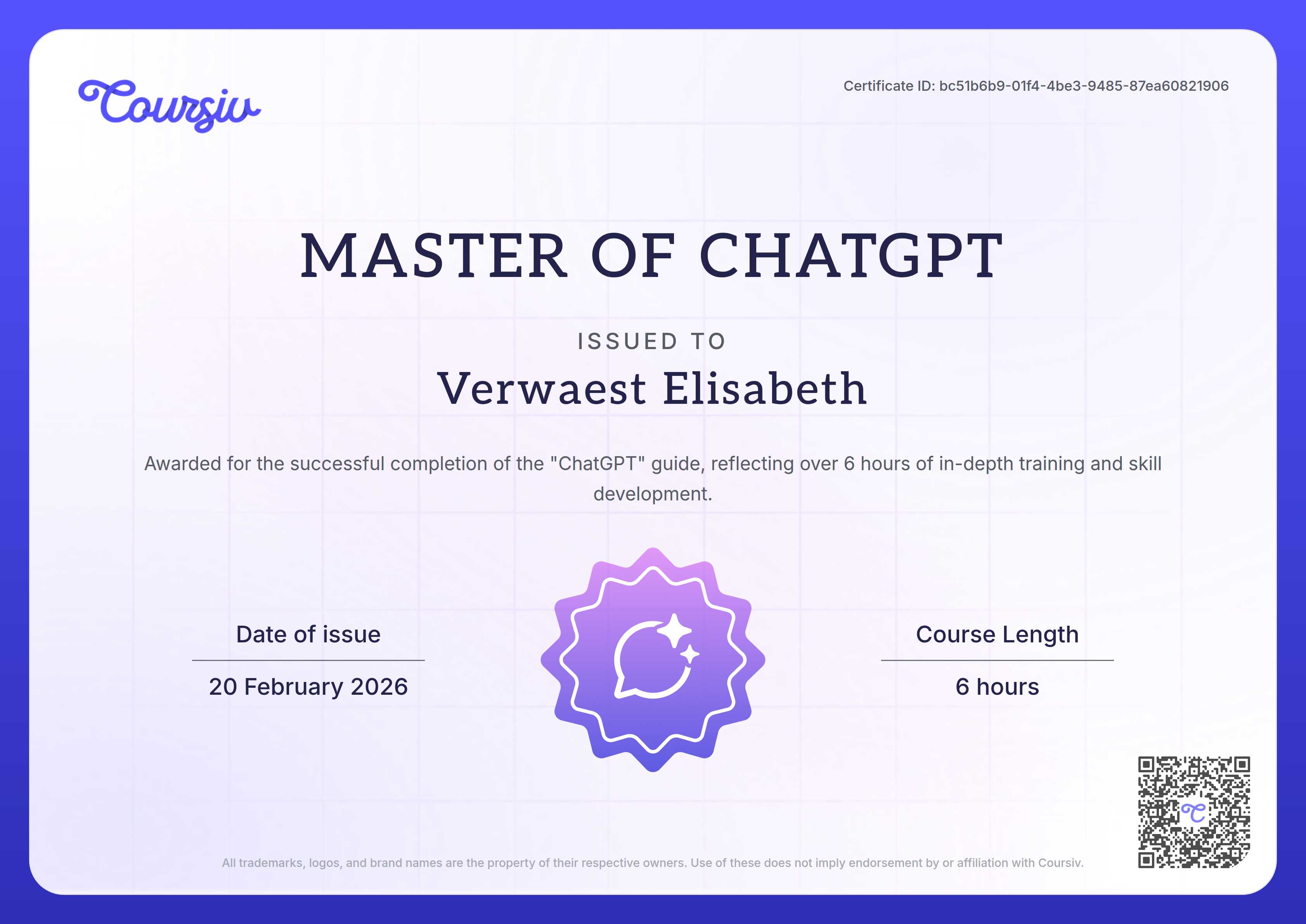Certificate for ChatGPT
