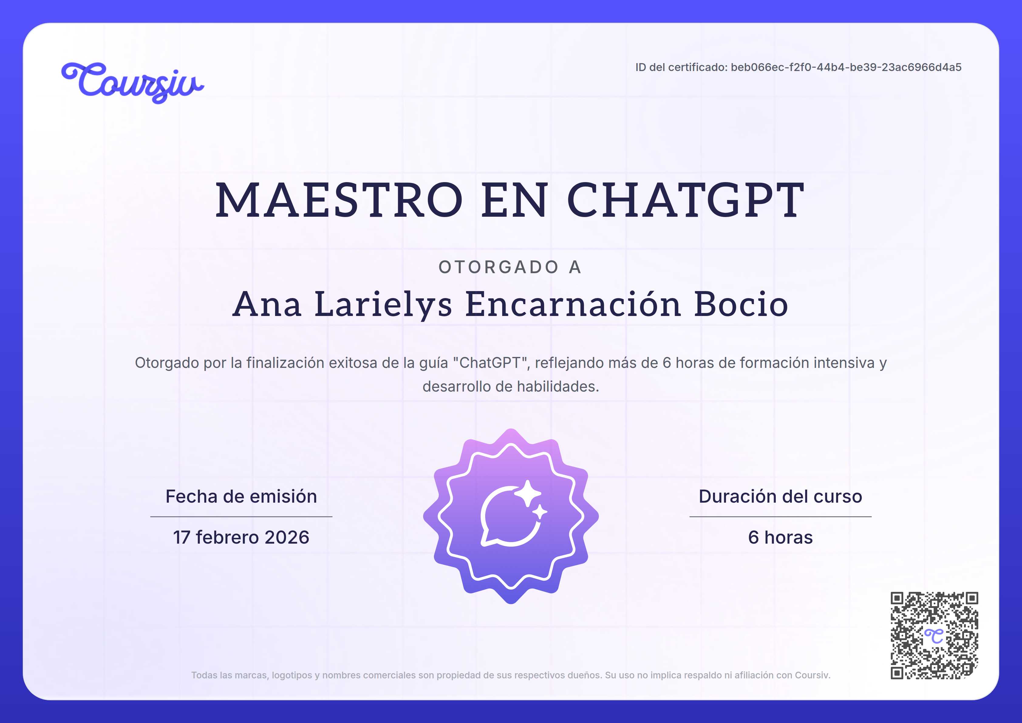Certificate for ChatGPT